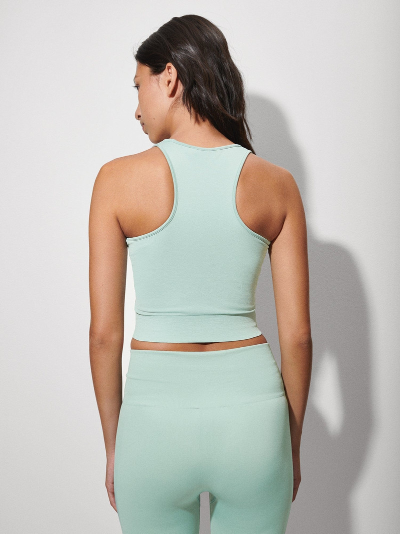 Women's Plant-Stretch Compressive Ribbed Tank Top - Eucalyptus Blue 3