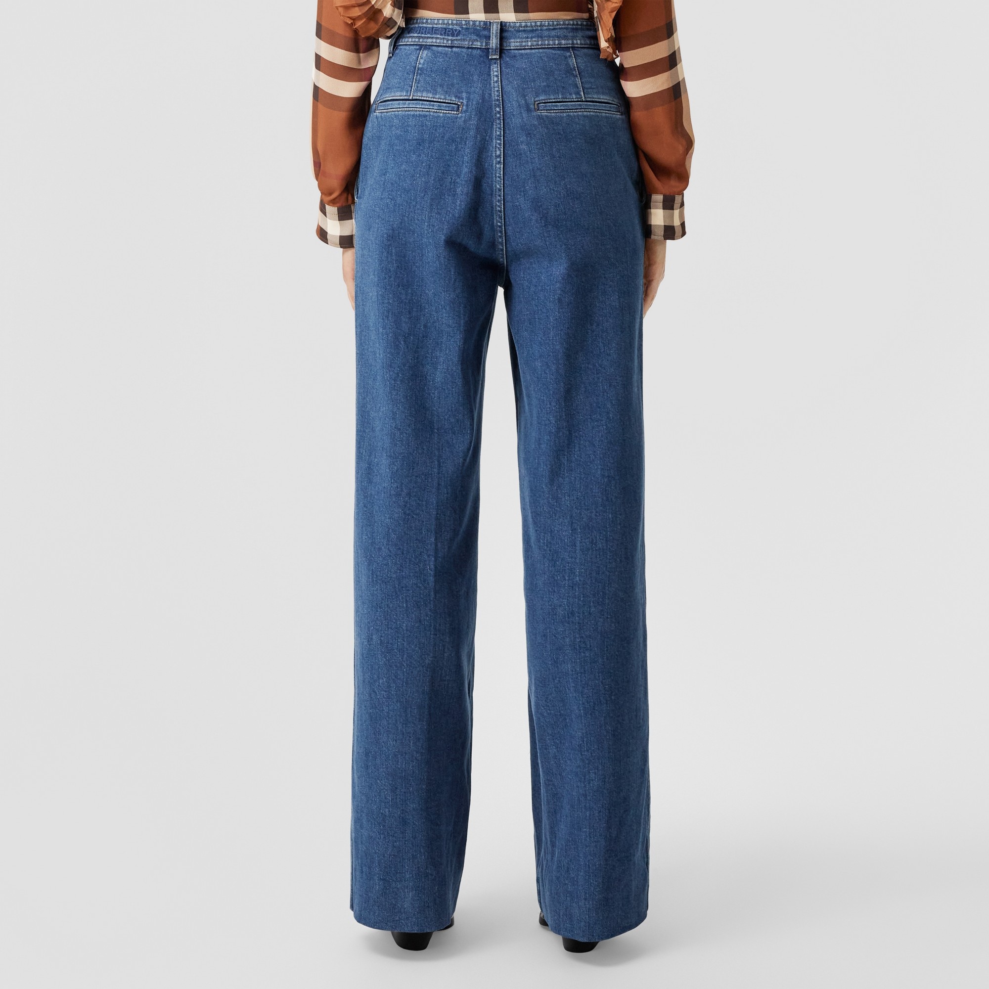 Check Wool Panel Stonewashed Denim Jeans - 3