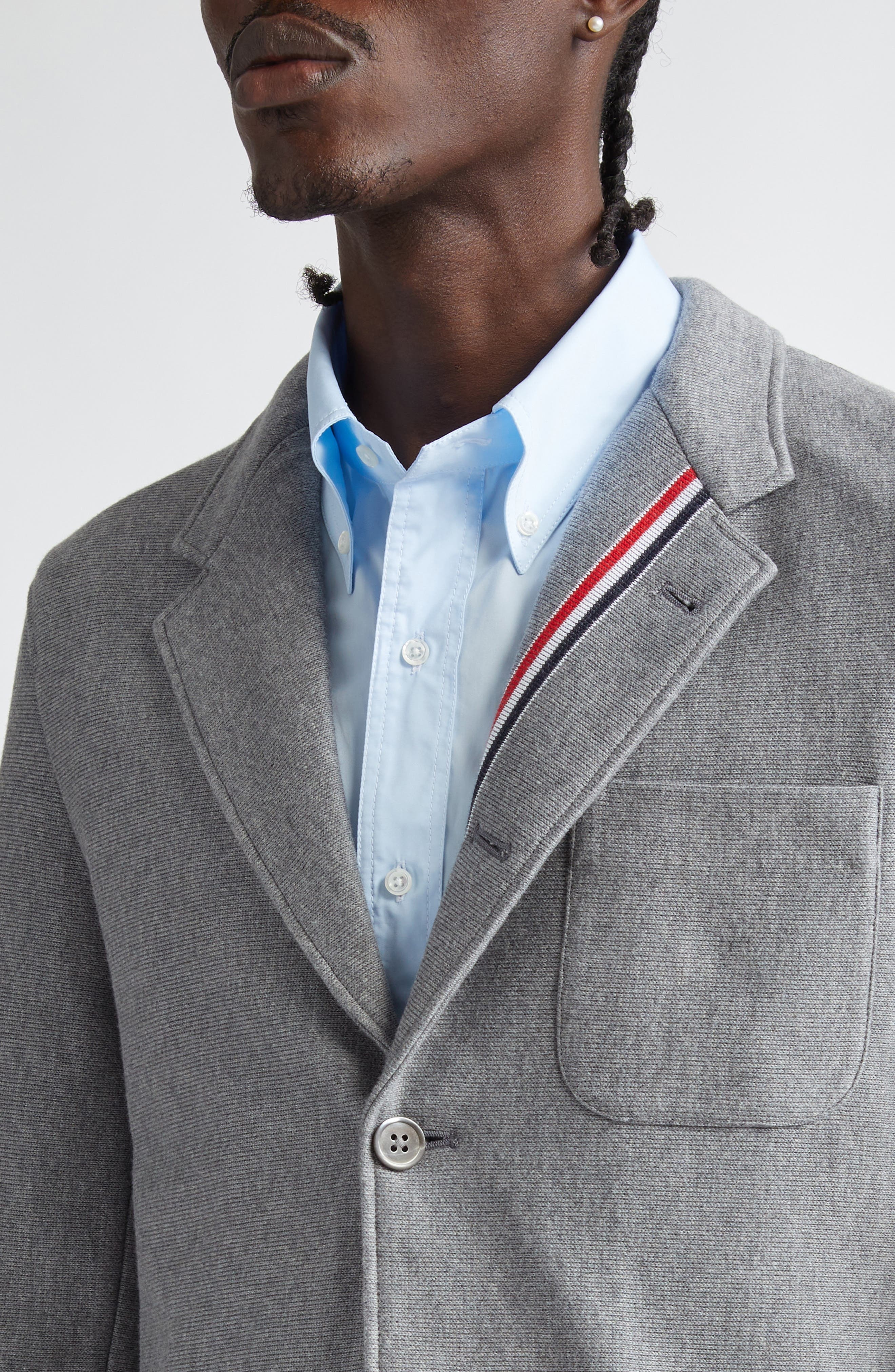 Thom Browne Double Face Knit Cotton Sack Jacket in Medium Grey at Nordstrom - 5
