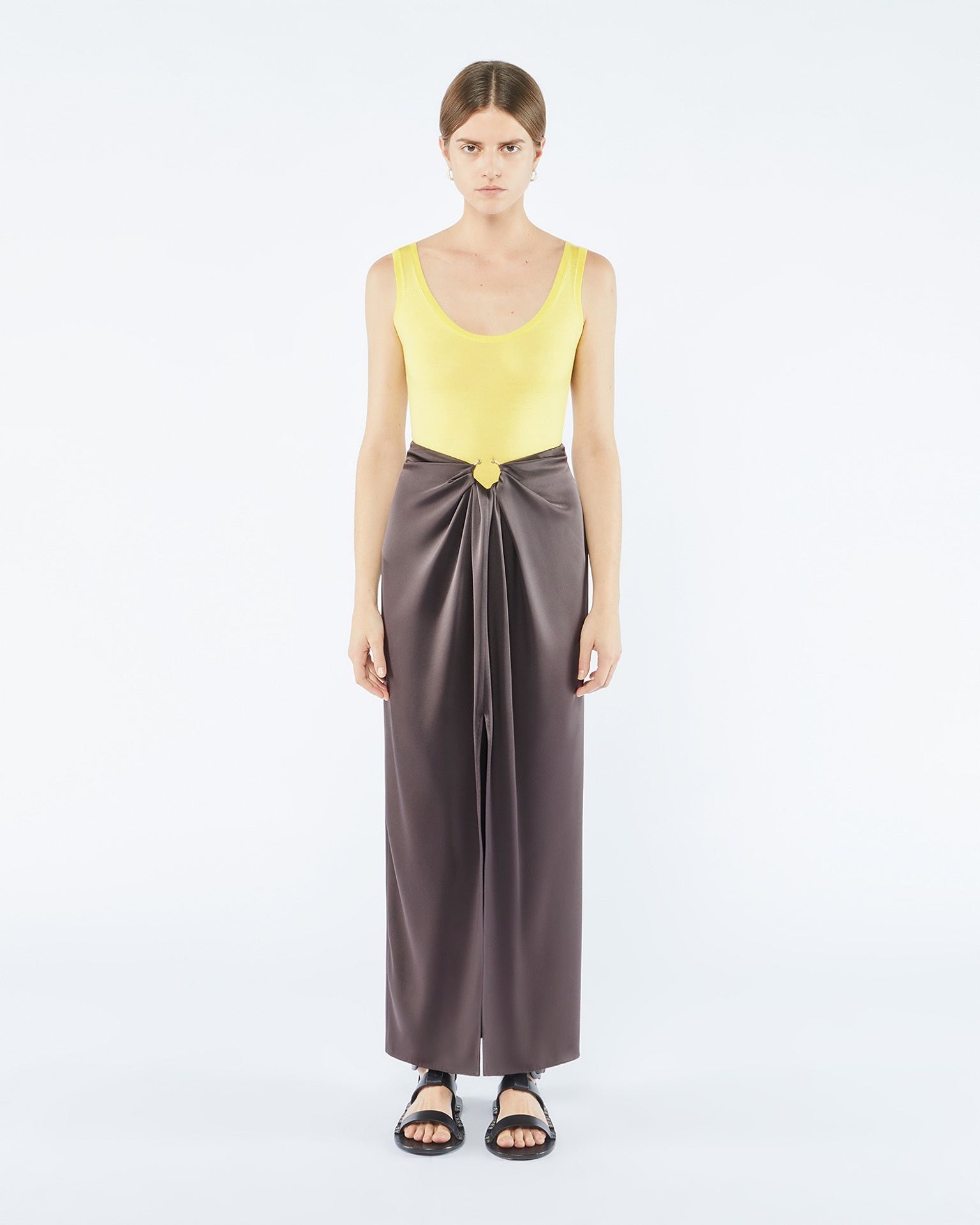 EMIKO - Slip satin sarong-style midi skirt - Coffee bean - 3