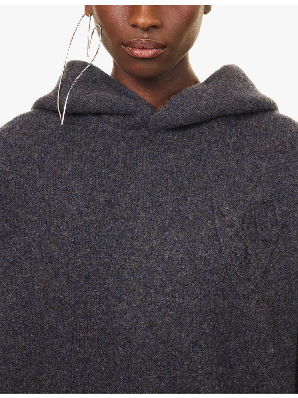 Contrast-Check-Print Relaxed-Fit Wool-Blend Hoodie - 5