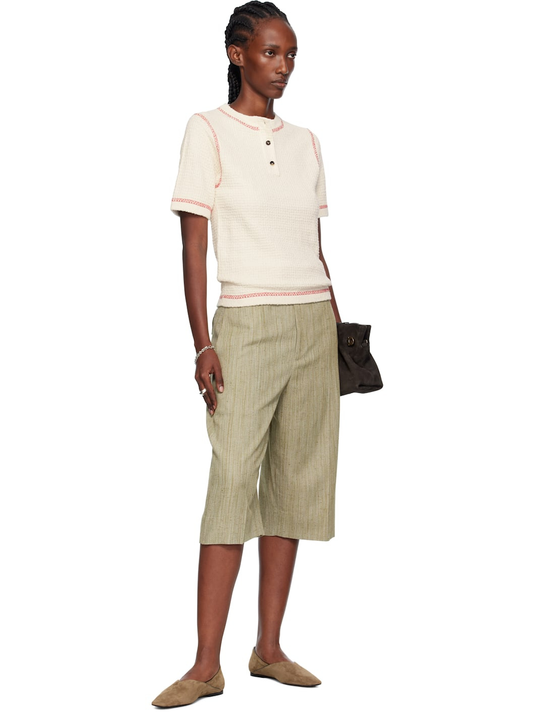 Off-White Cotton Waffle Polo - 4