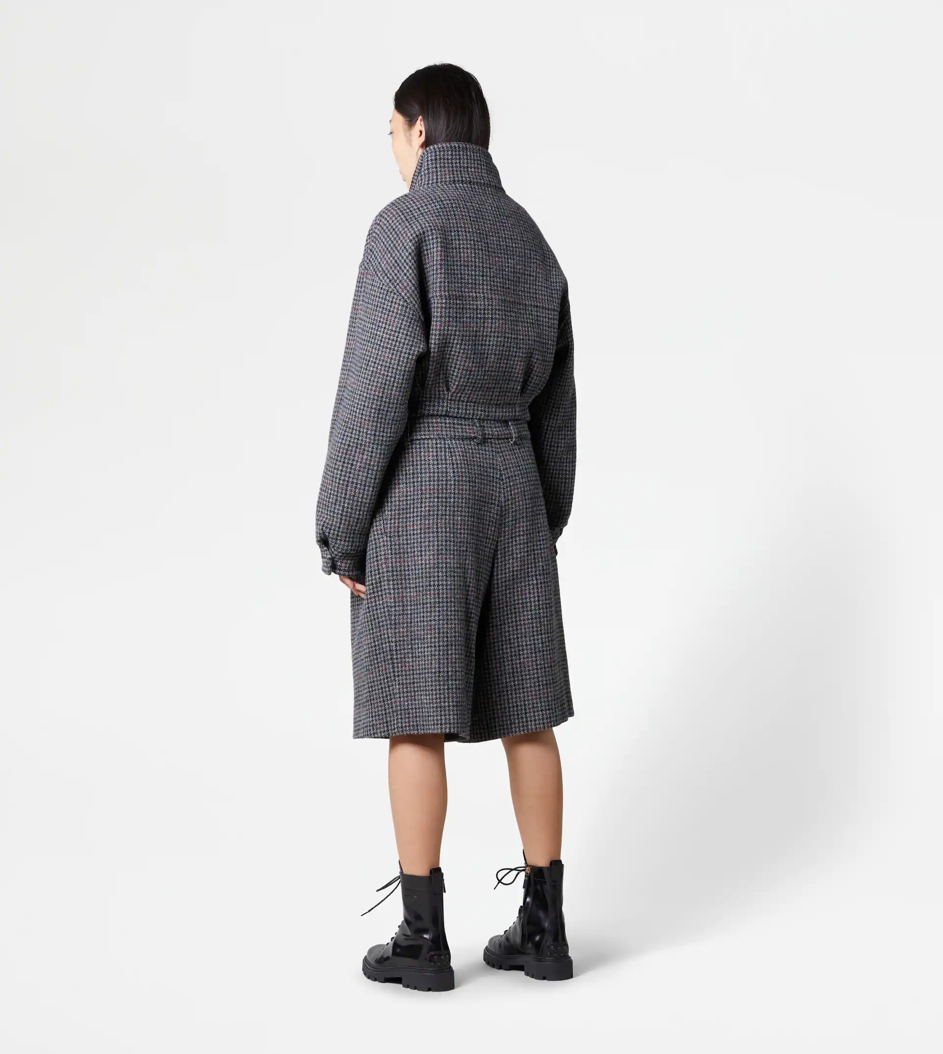 CROPPED PADDED JACKET IN WOOL - BLACK, GREY, RED - 3