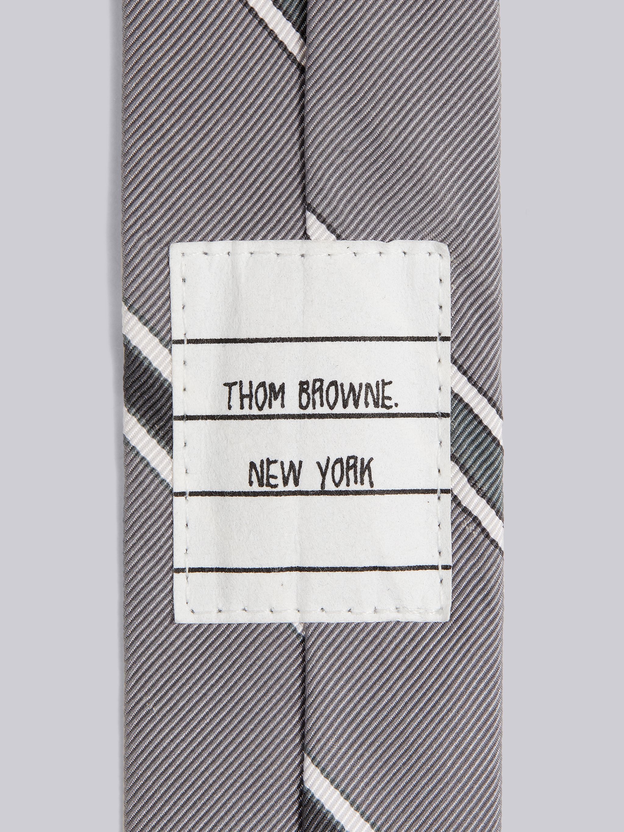 Medium Grey Silk and Cotton Jacquard Alternating Stripe Classic Tie - 2