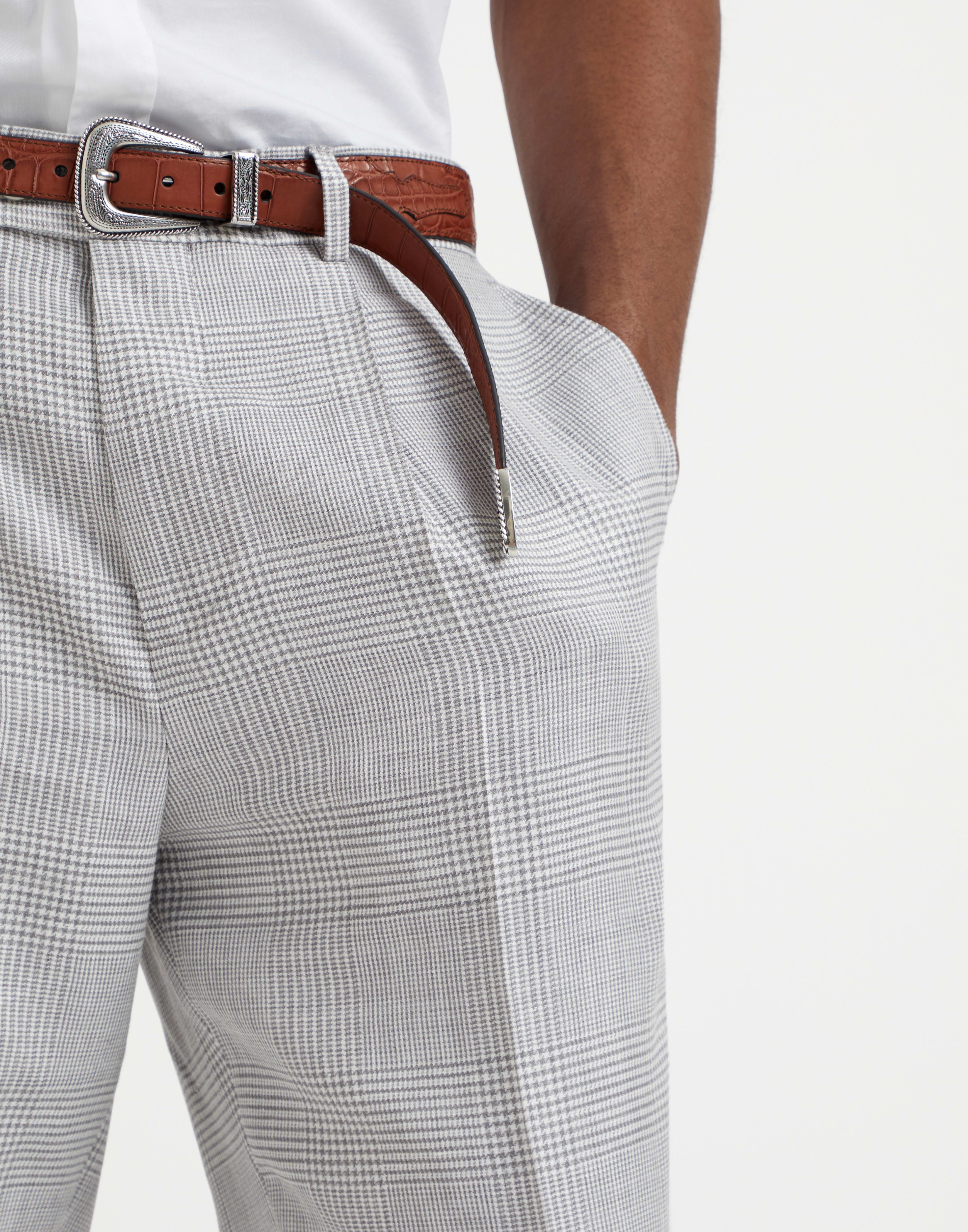 Wool, linen and silk Prince of Wales leisure fit trousers with pleat - 3