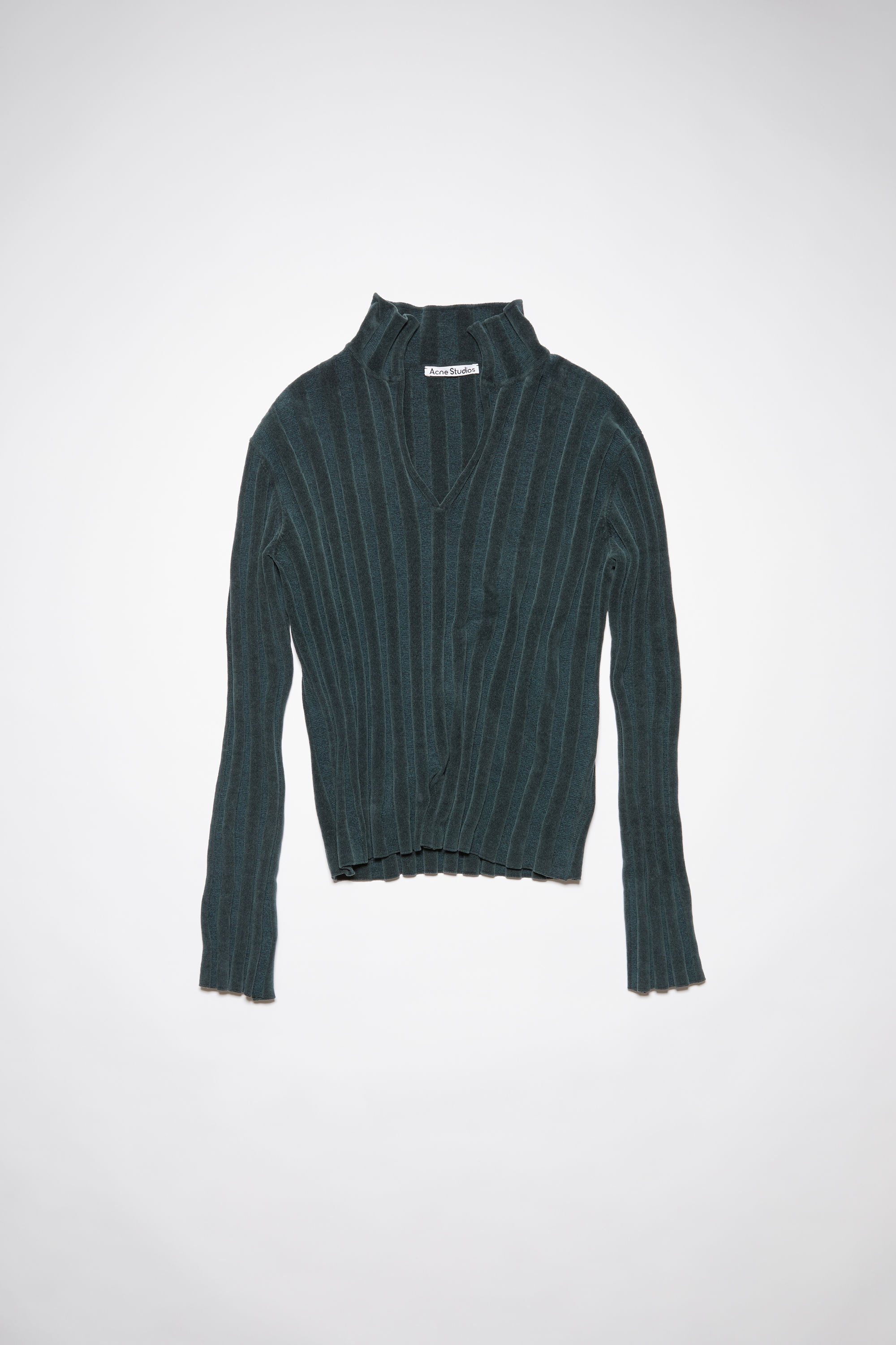 V-neck velour polo jumper - Emerald green - 6