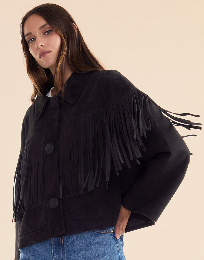 Carrie Cropped Fringe Suede Jacket 1