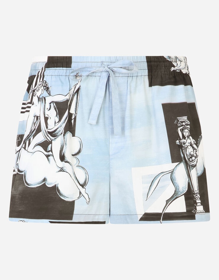 Cotton jogging shorts with majolica print - 3