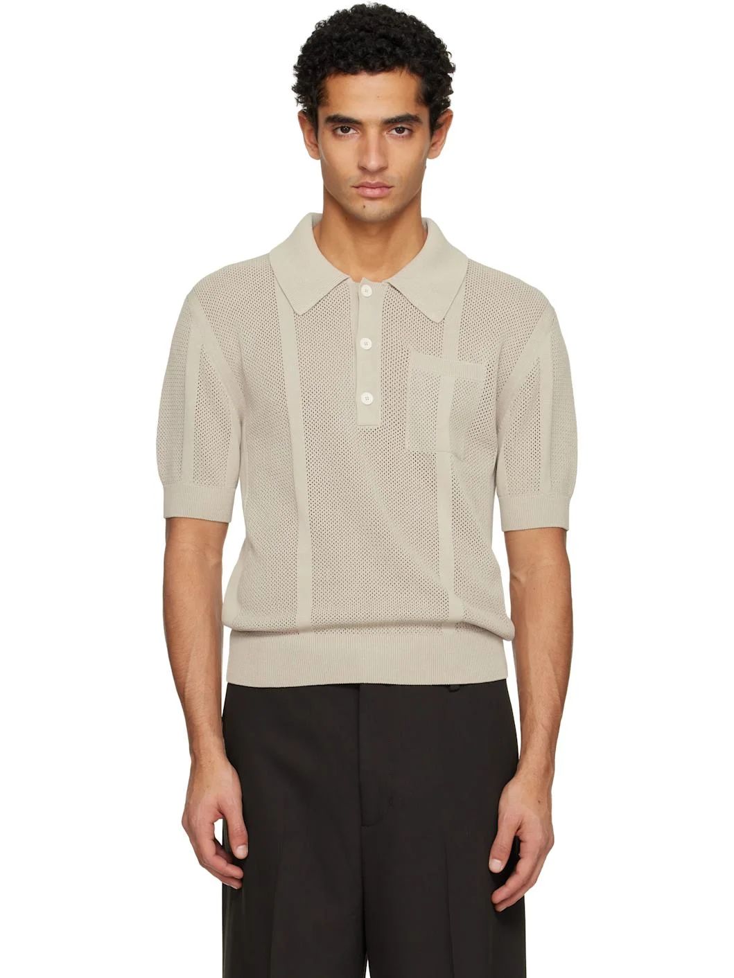 Taupe Striped Polo - 1