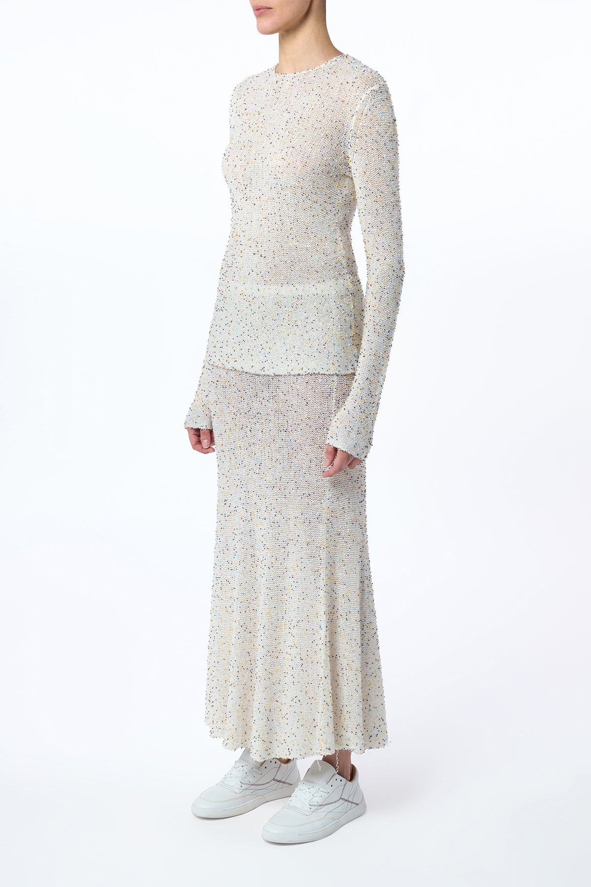 Sabine Knit Maxi Skirt in Ivory Multi Beaded Cashmere - 4