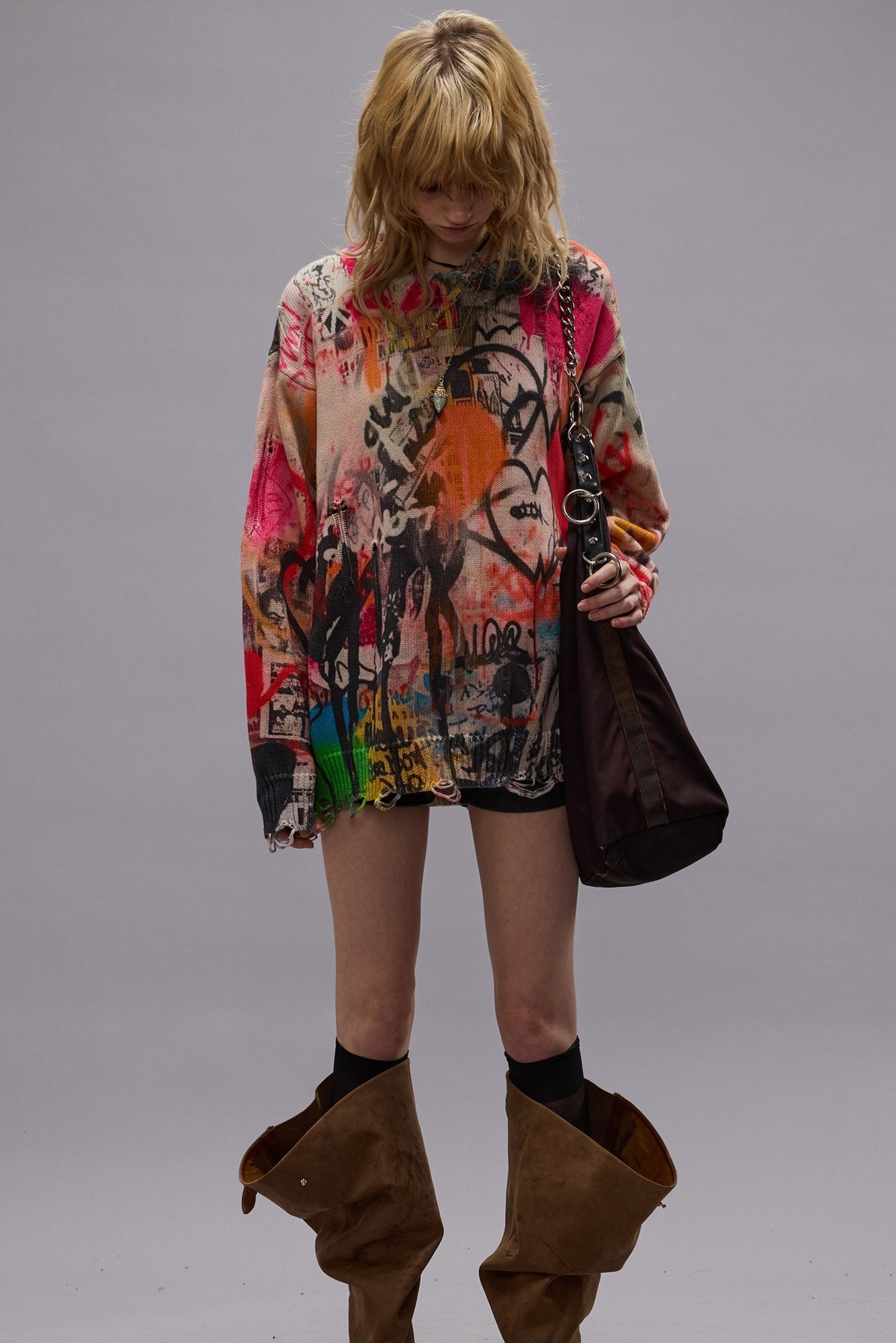 PRINTED BOYFRIEND SWEATER - HEART GRAFFITI PRINT - R13 - 3