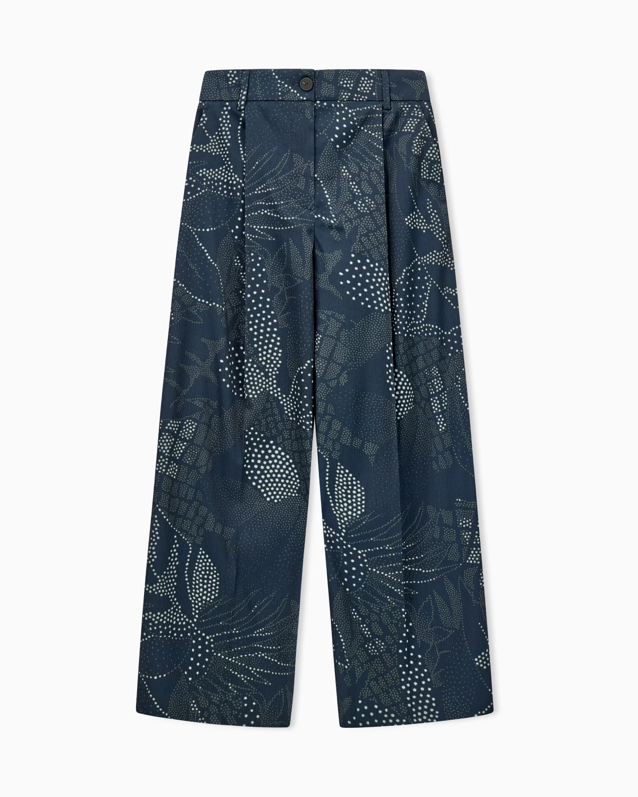 WIDE-LEG PLEATED CREPONNE TROUSERS WITH A FLORAL DOT PRINT - 1