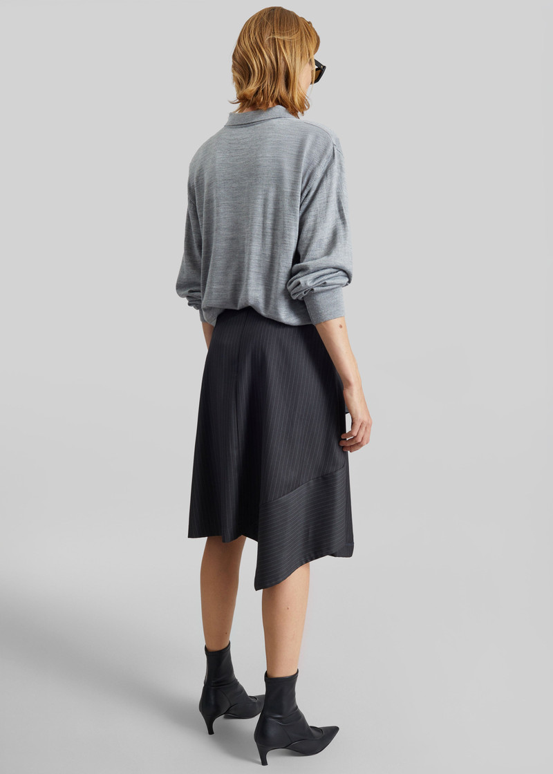 Iena Asymmetric Skirt - Charcoal Pinstripe 8