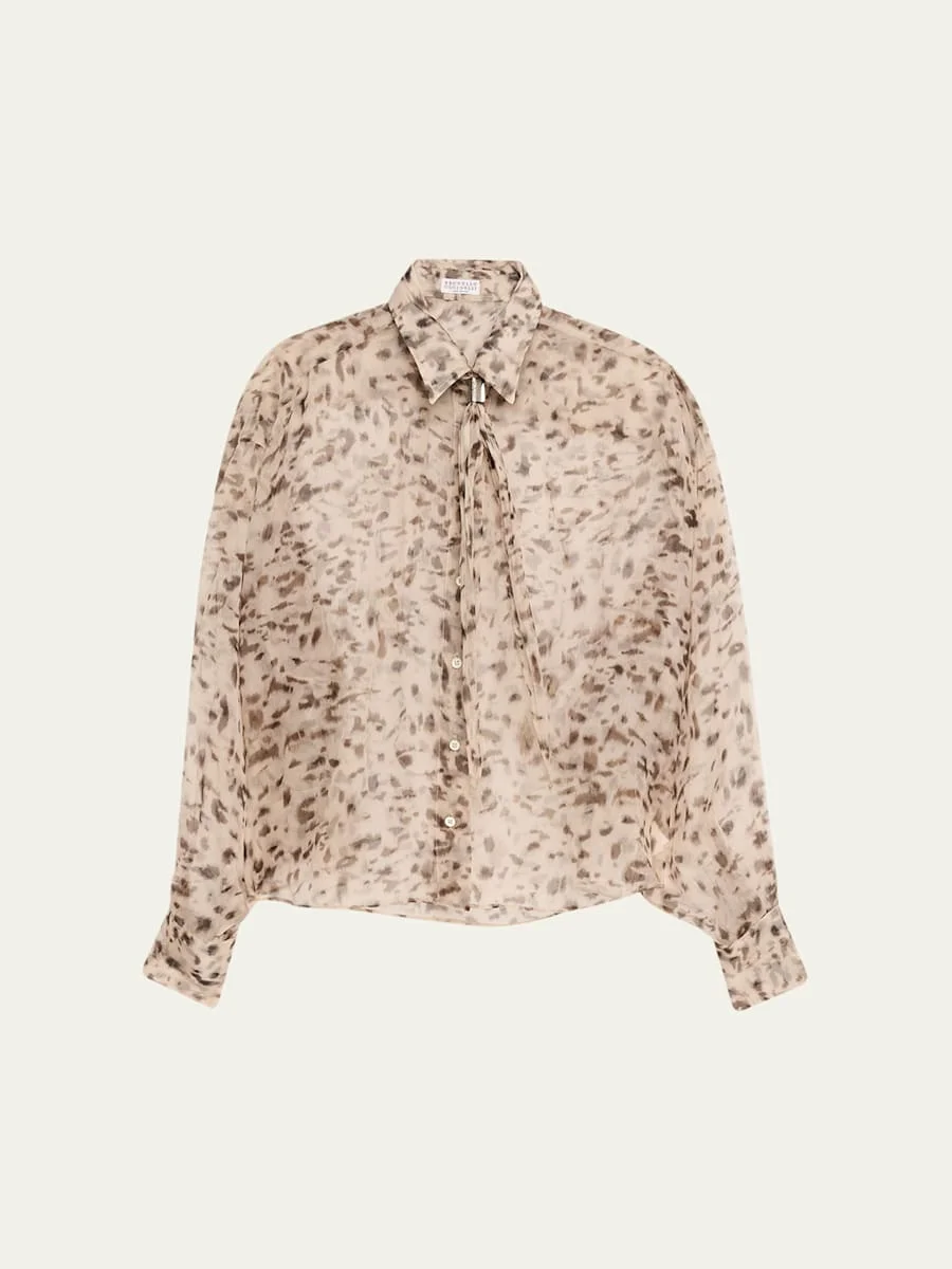 Printed Silk Chiffon Shirt - 1