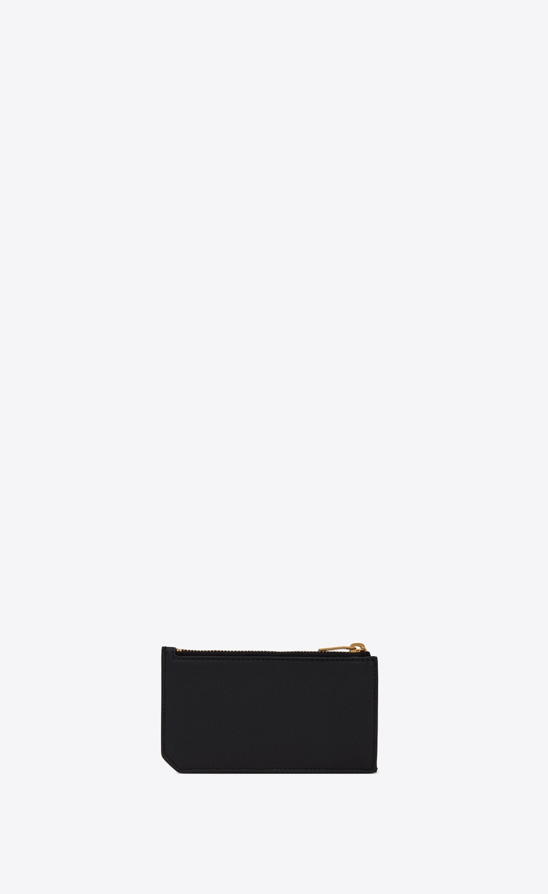 SAINT LAURENT tiny cassandre fragments zipped card case in grained leather outlook