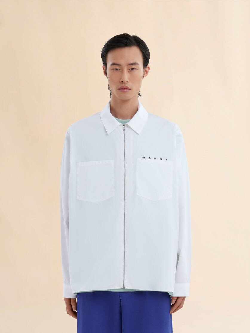WHITE ORGANIC POPLIN ZIP SHIRT WITH HIDDEN LOGO - 2