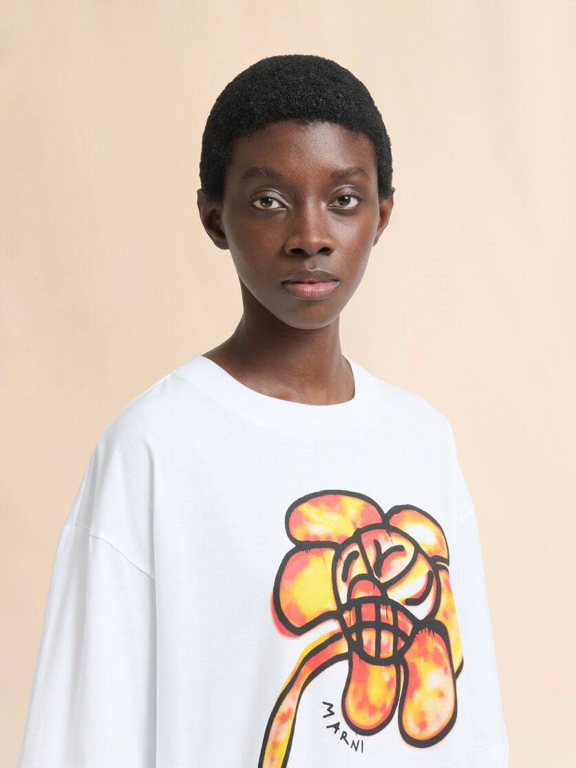 WHITE COTTON T-SHIRT WITH FLOWER PRINT - 4