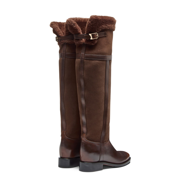 Women's dark brown leather and shearling boot 5