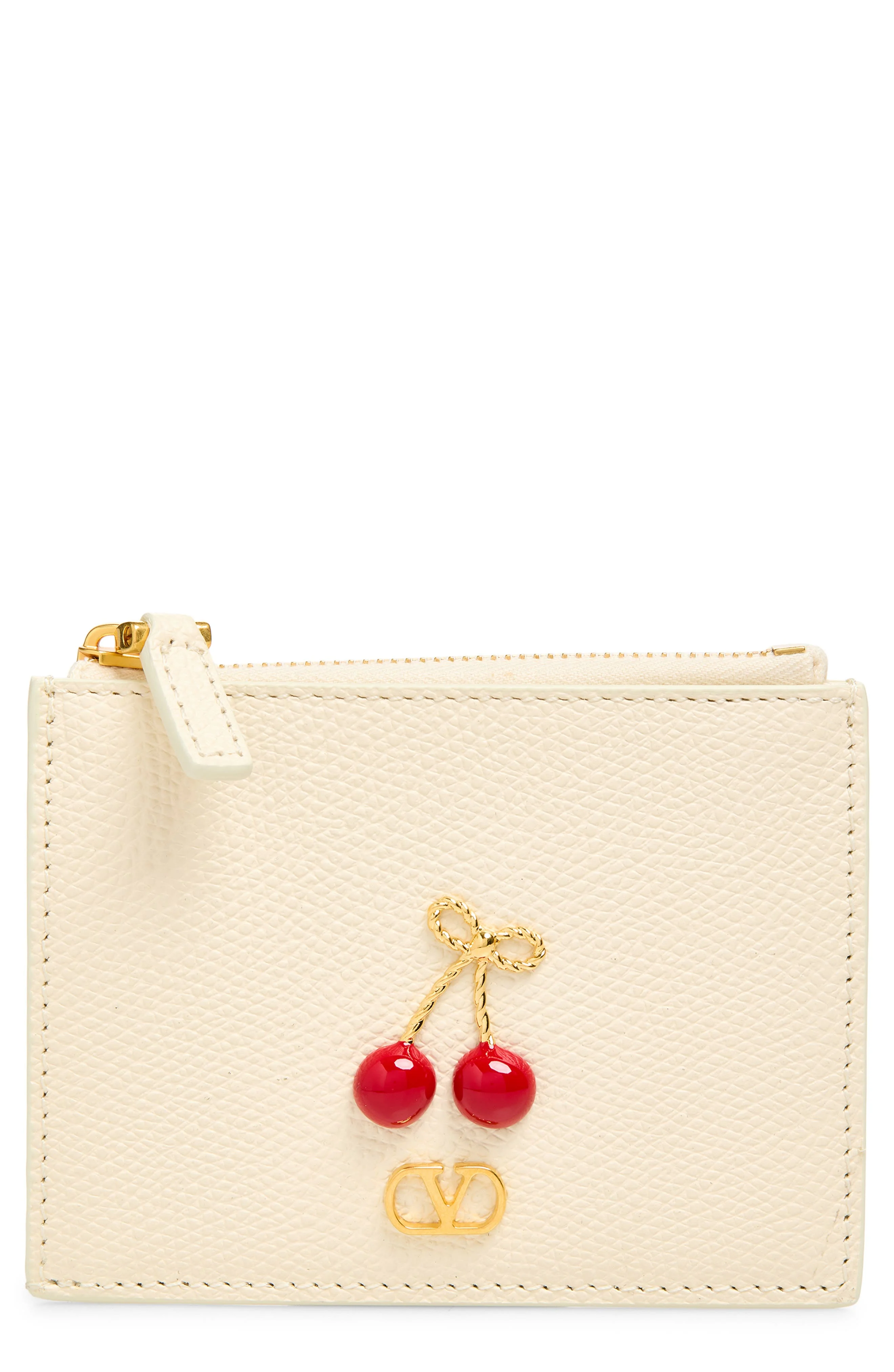 Valentino Garavani Cherryfic Leather Card Case in Light Ivory at Nordstrom - 1