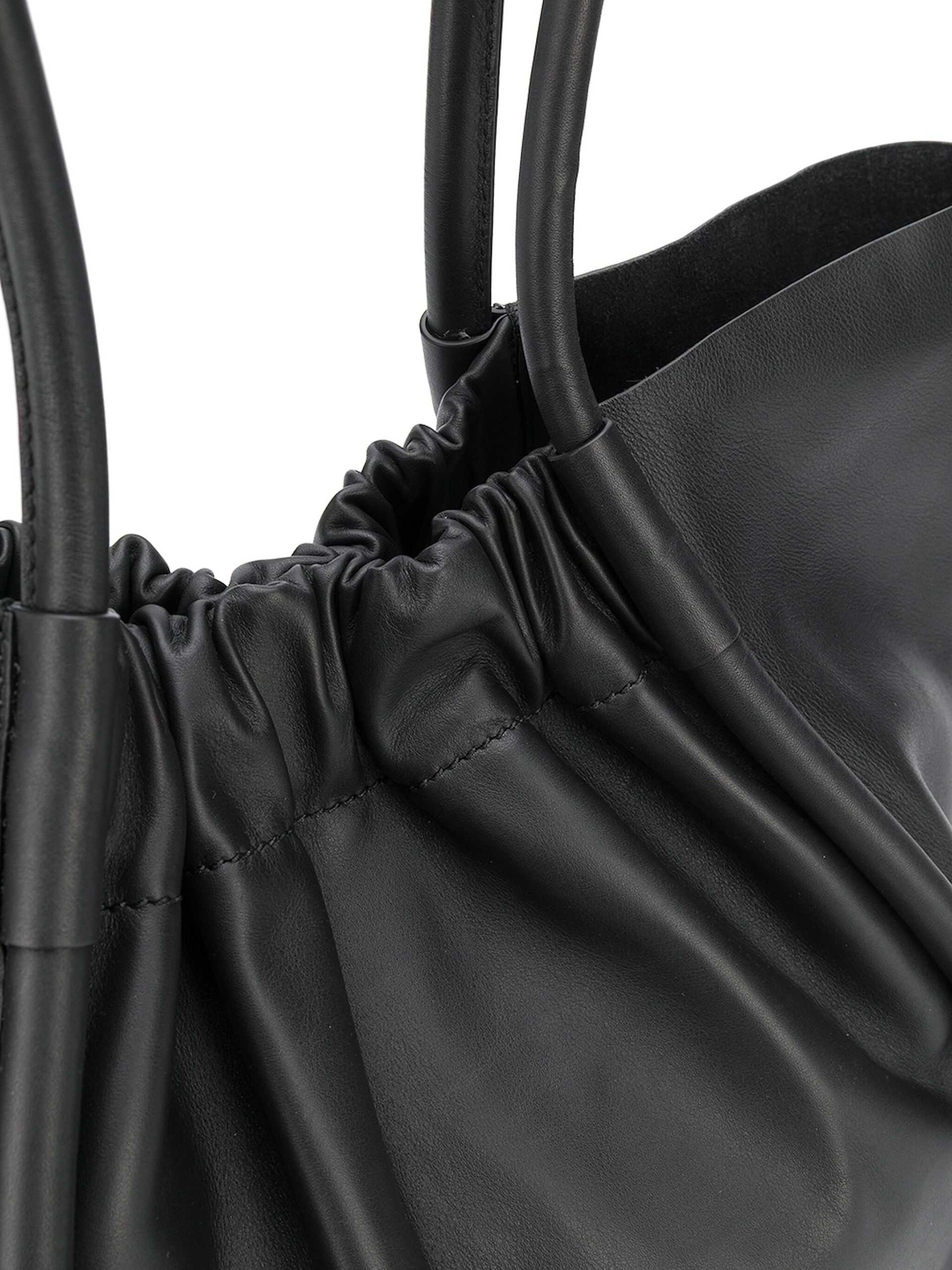 black Ruched large leather tote bag - 4