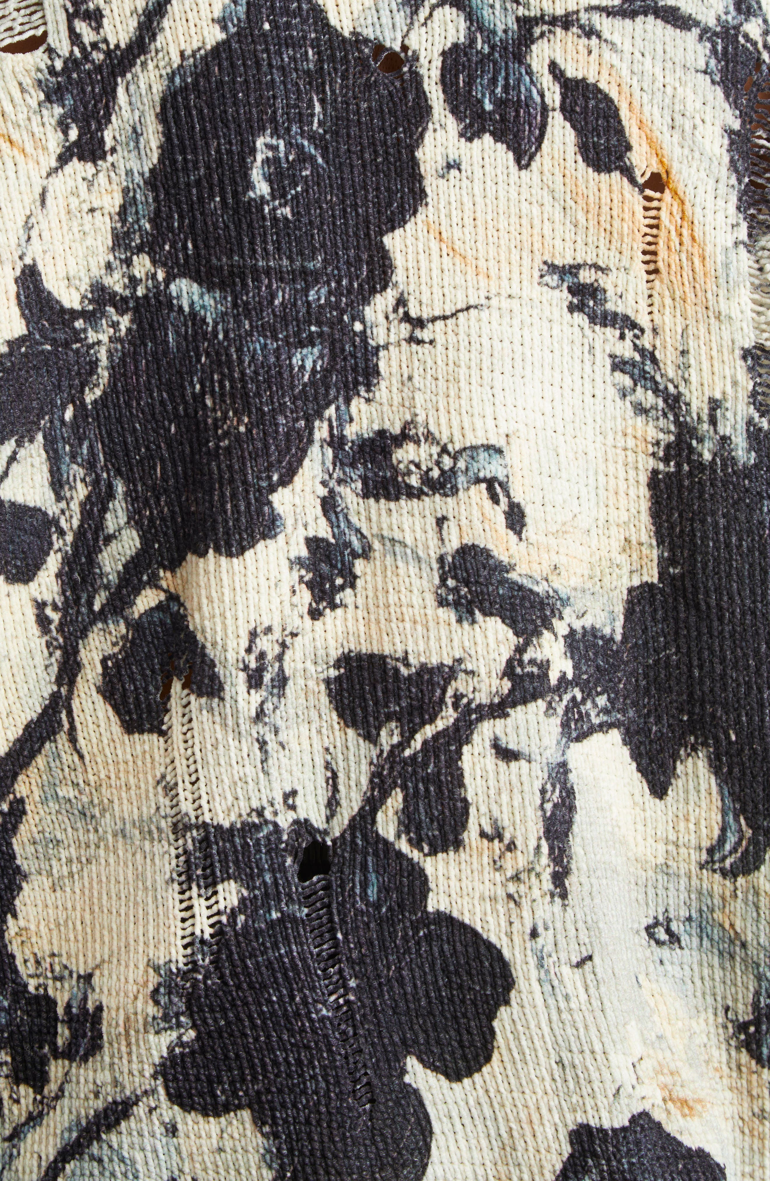 R13 Distressed Floral Cotton Sweater in Black And Cream Floral at Nordstrom - 6
