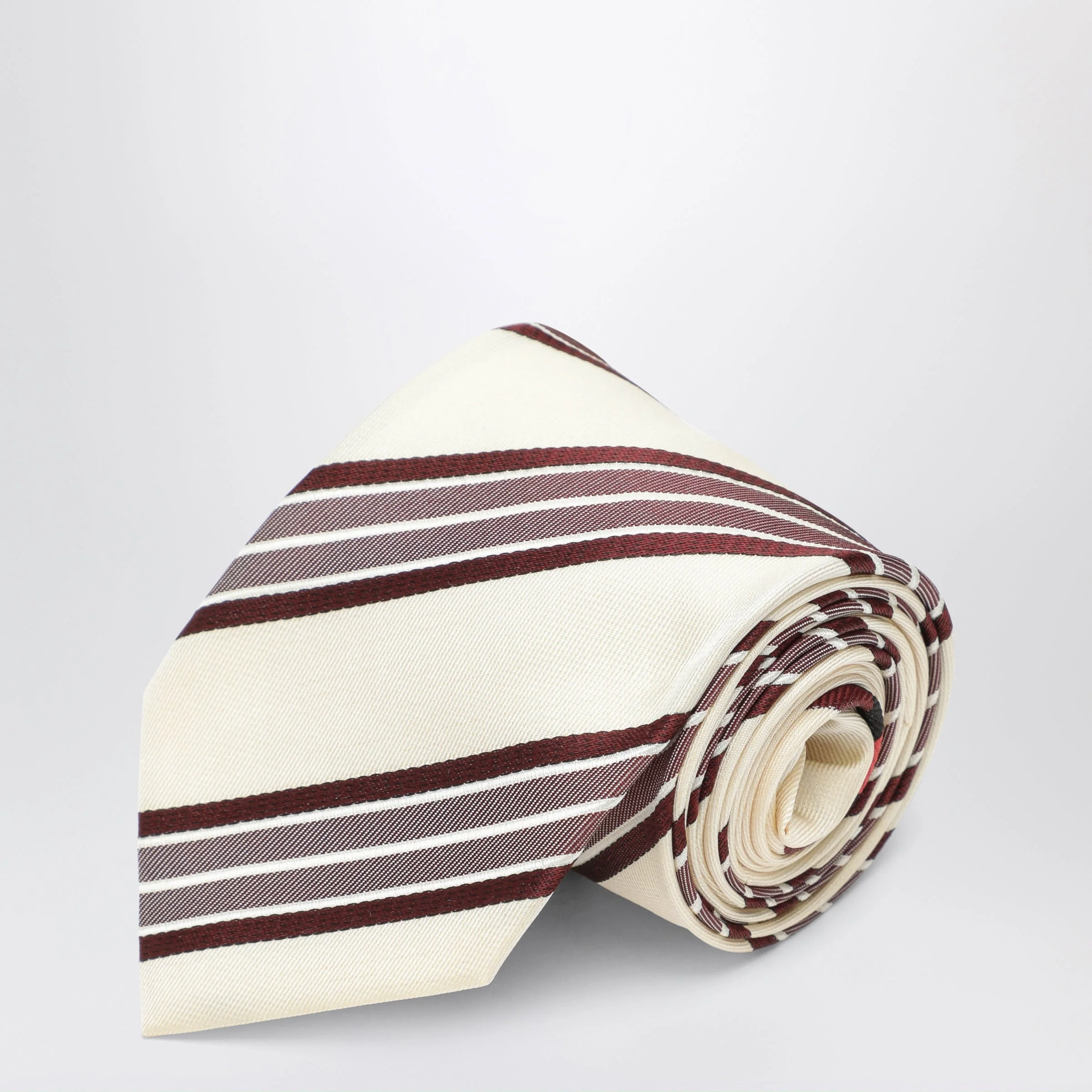 Ecru striped silk tie - 1
