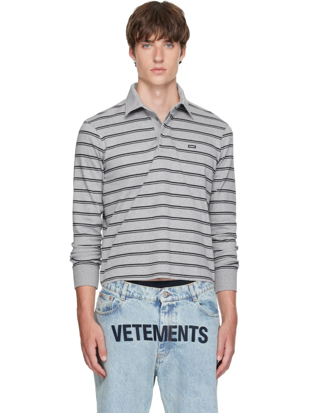 Gray Long Sleeve Polo - 1