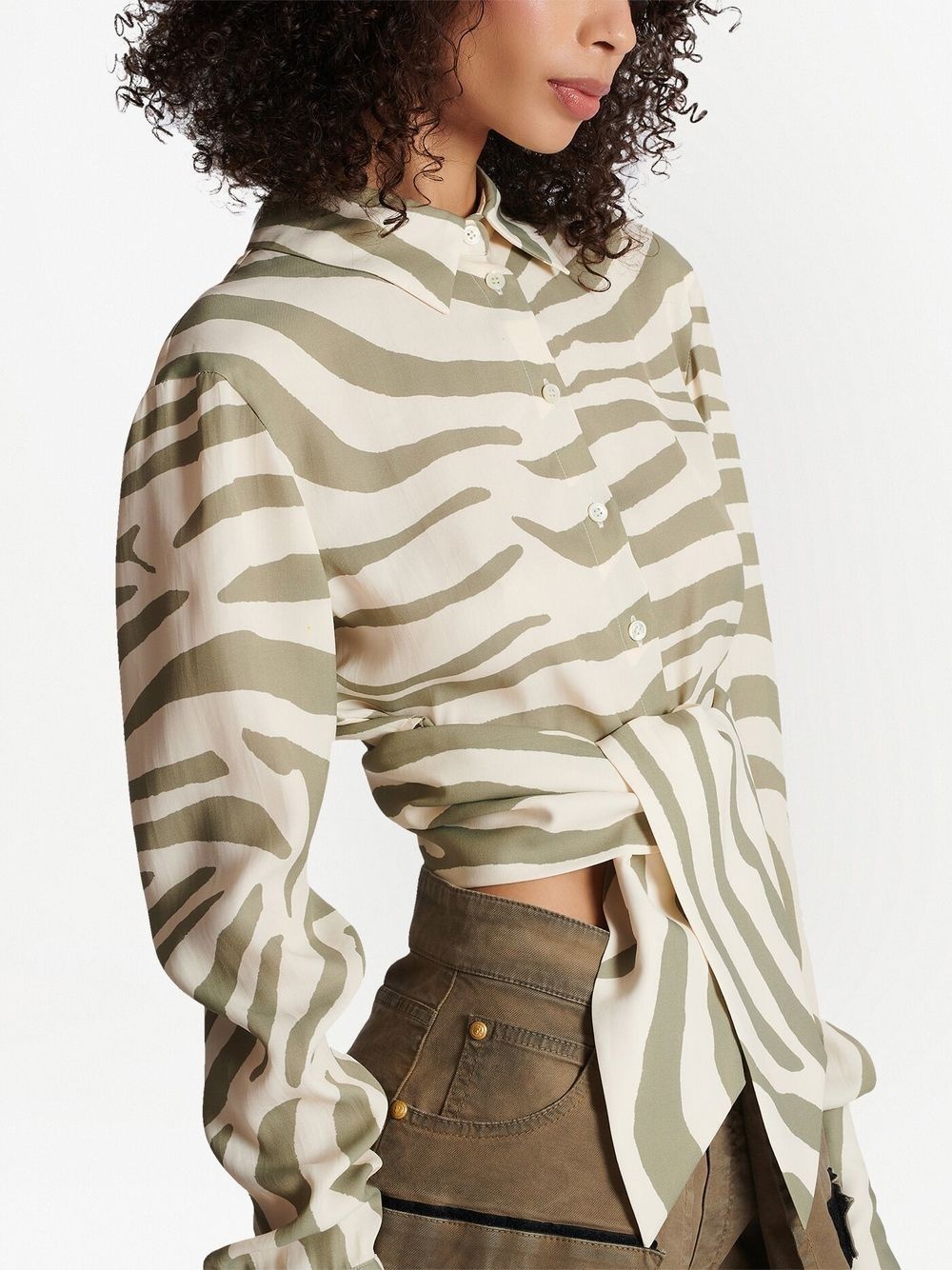animal-print tie-waist shirt - 5