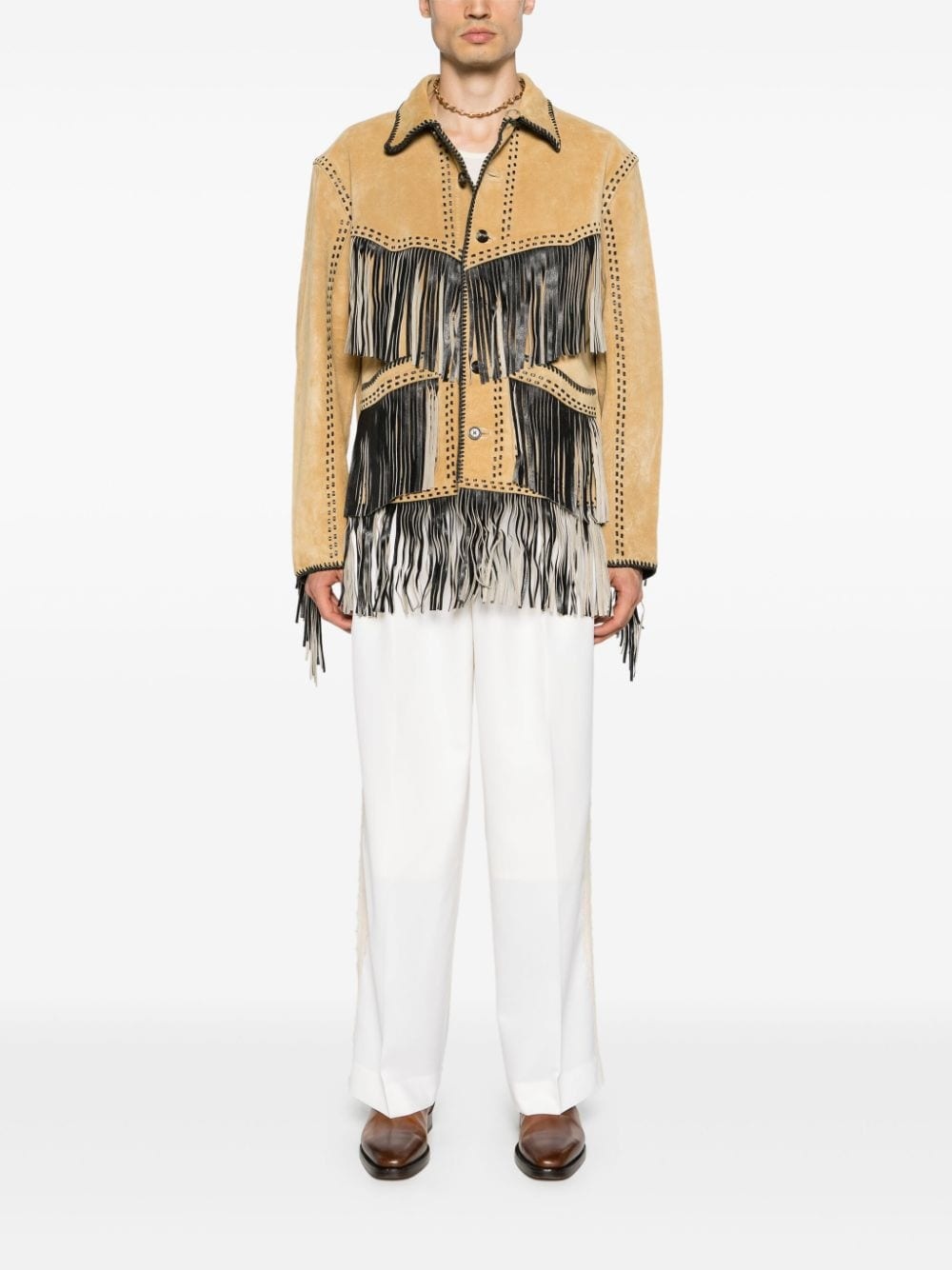 lace-trim tapered trousers - 2