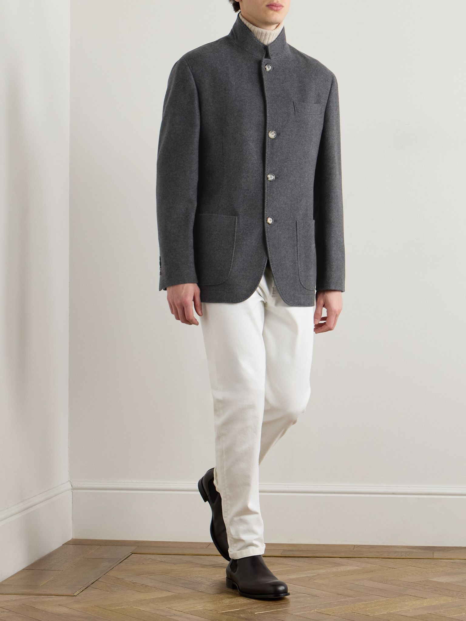 Unstructured Brushed-Cashmere Blazer Gray - 2