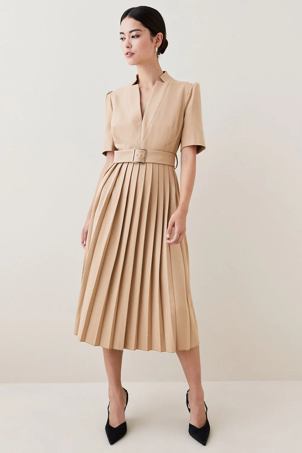 Petite Tailored Structured Crepe Forever Pleat Midi Dress - 1