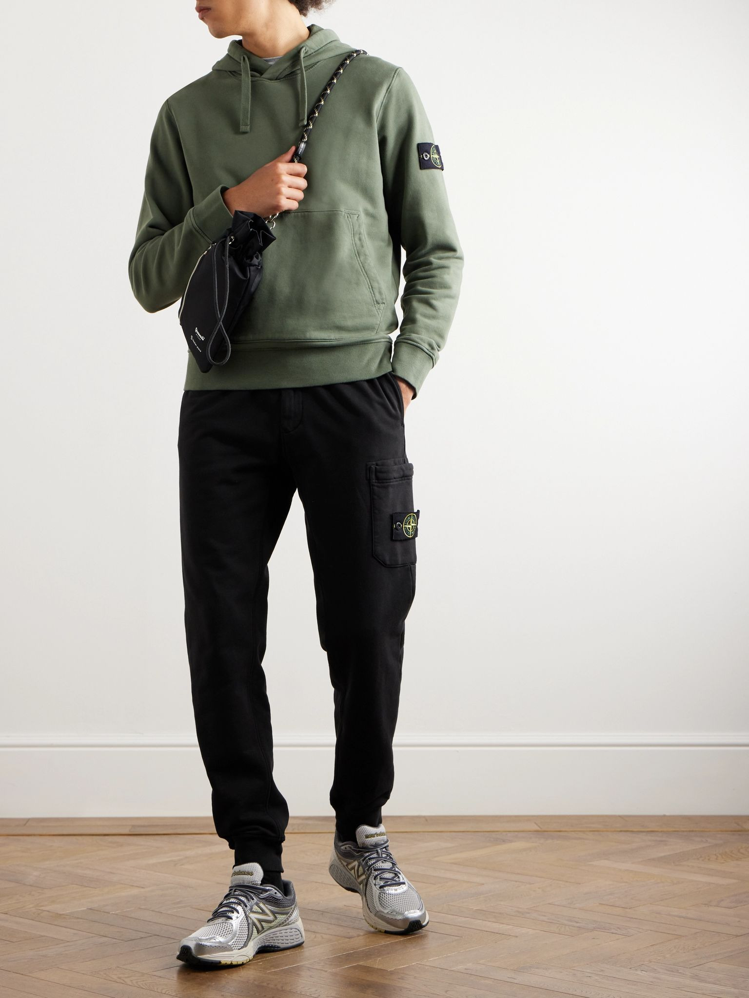 Tapered Logo-Appliquéd Garment-Dyed Cotton-Jersey Sweatpants Black - 2