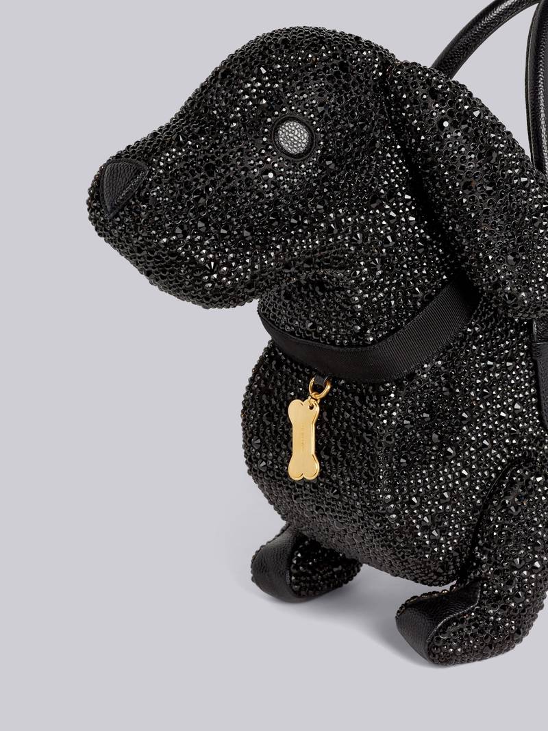 Thom Browne Black Crystal Satin Black Tie Hector Bag outlook