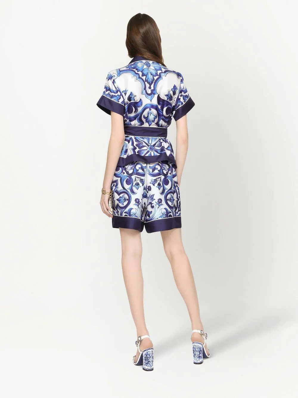 Majolica-print silk shorts - 4