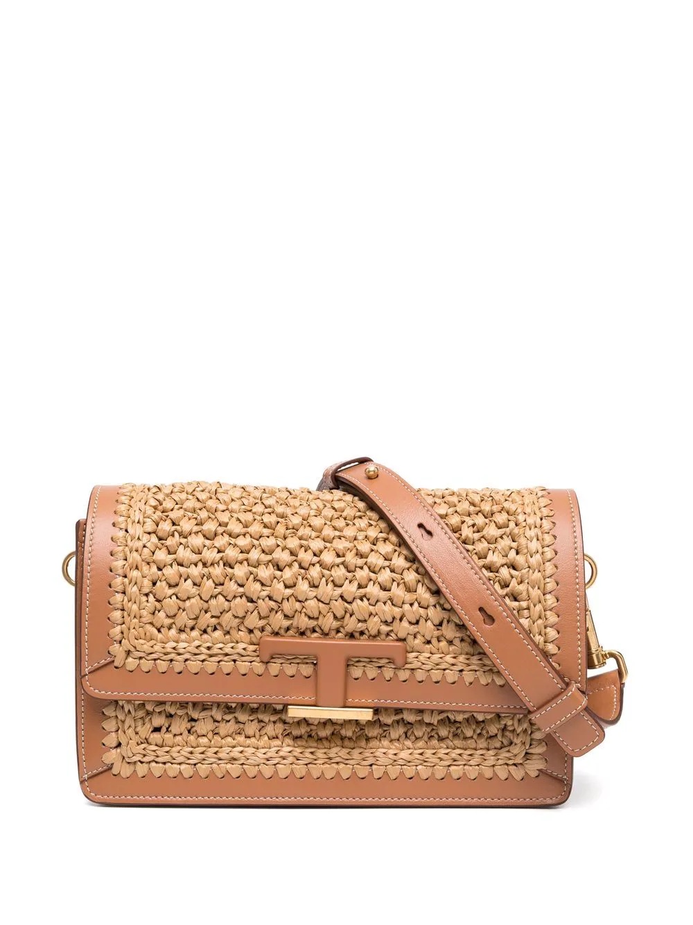 mini woven T-logo plaque crossbody bag - 6