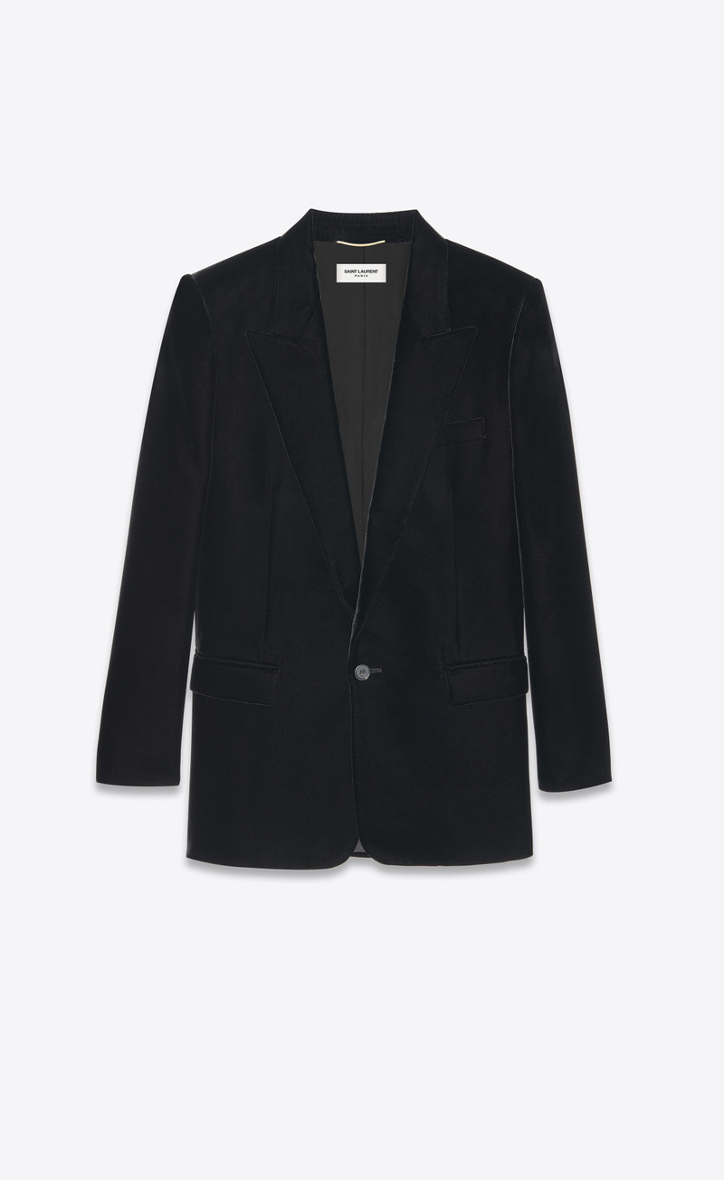 long single-breasted jacket in cupro velvet 1