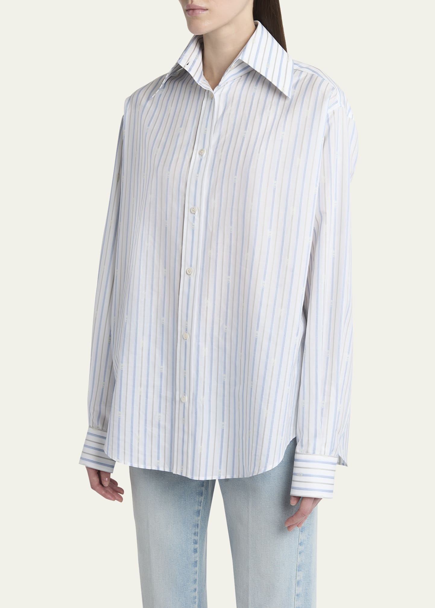 Stripe Skull Embroidered Button Down Shirt - 4