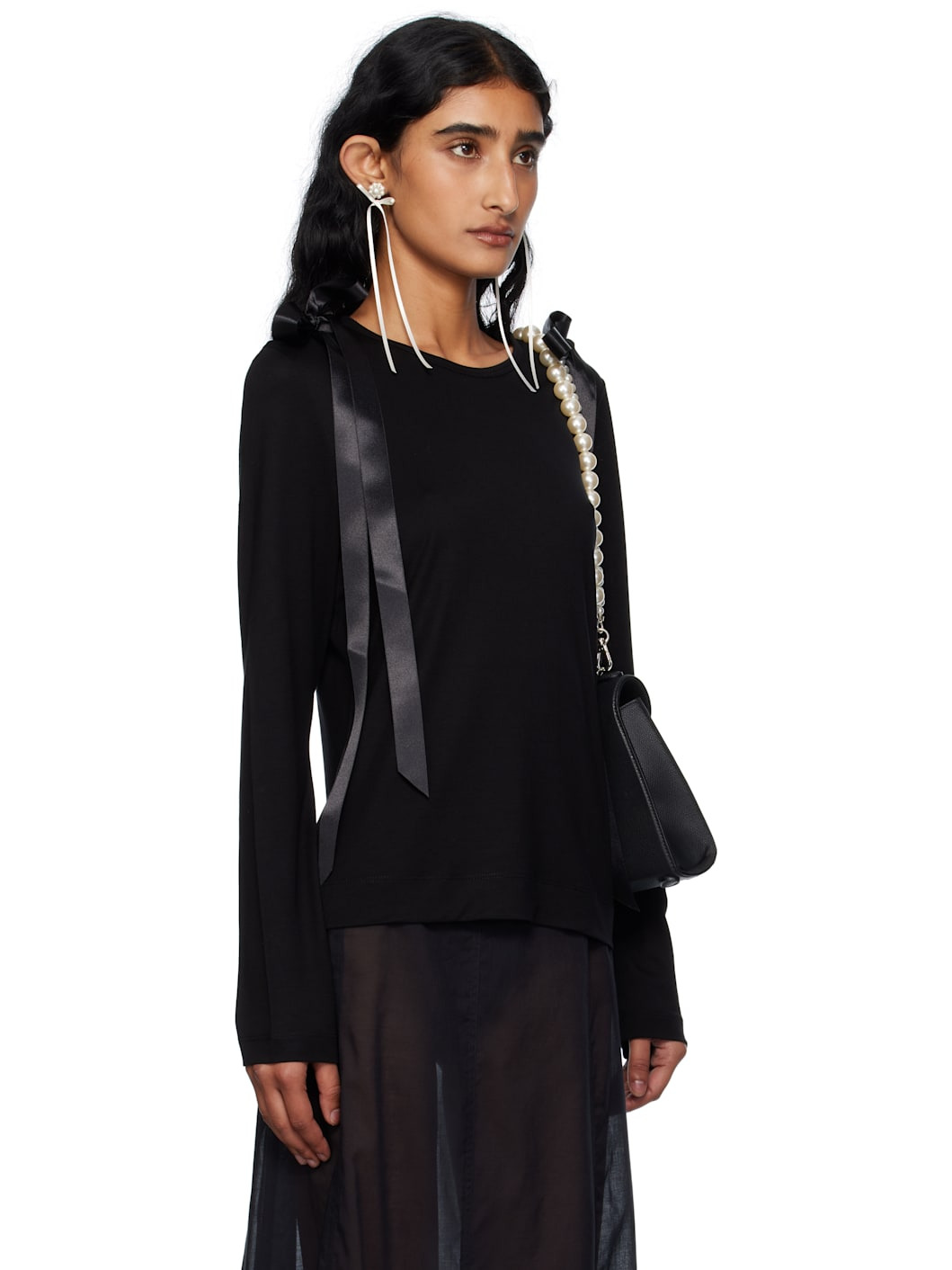 Black Bow Ribbon Tail Long Sleeve T-shirt - 2