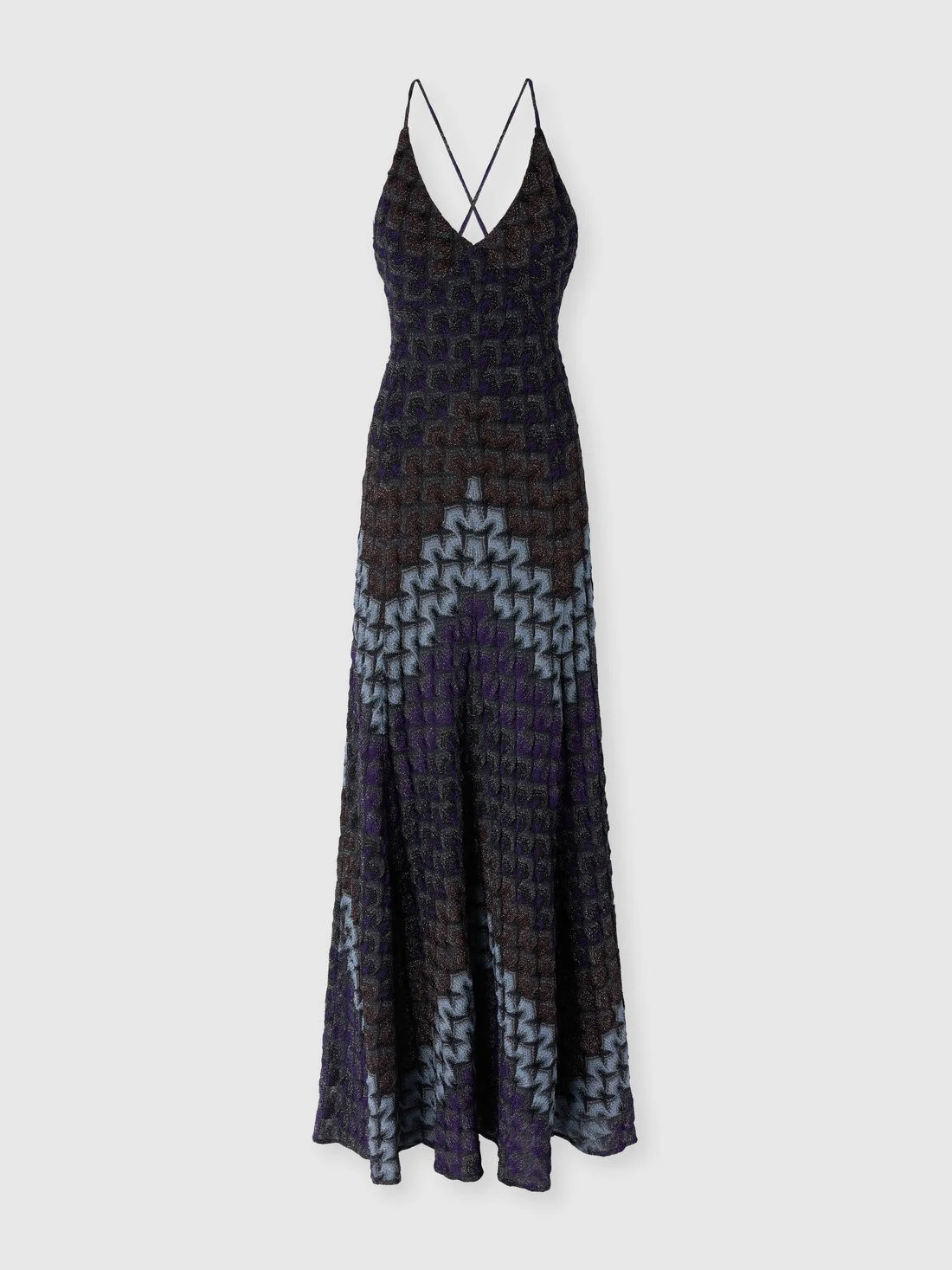 Long viscose lamé dress with crossed straps - 1