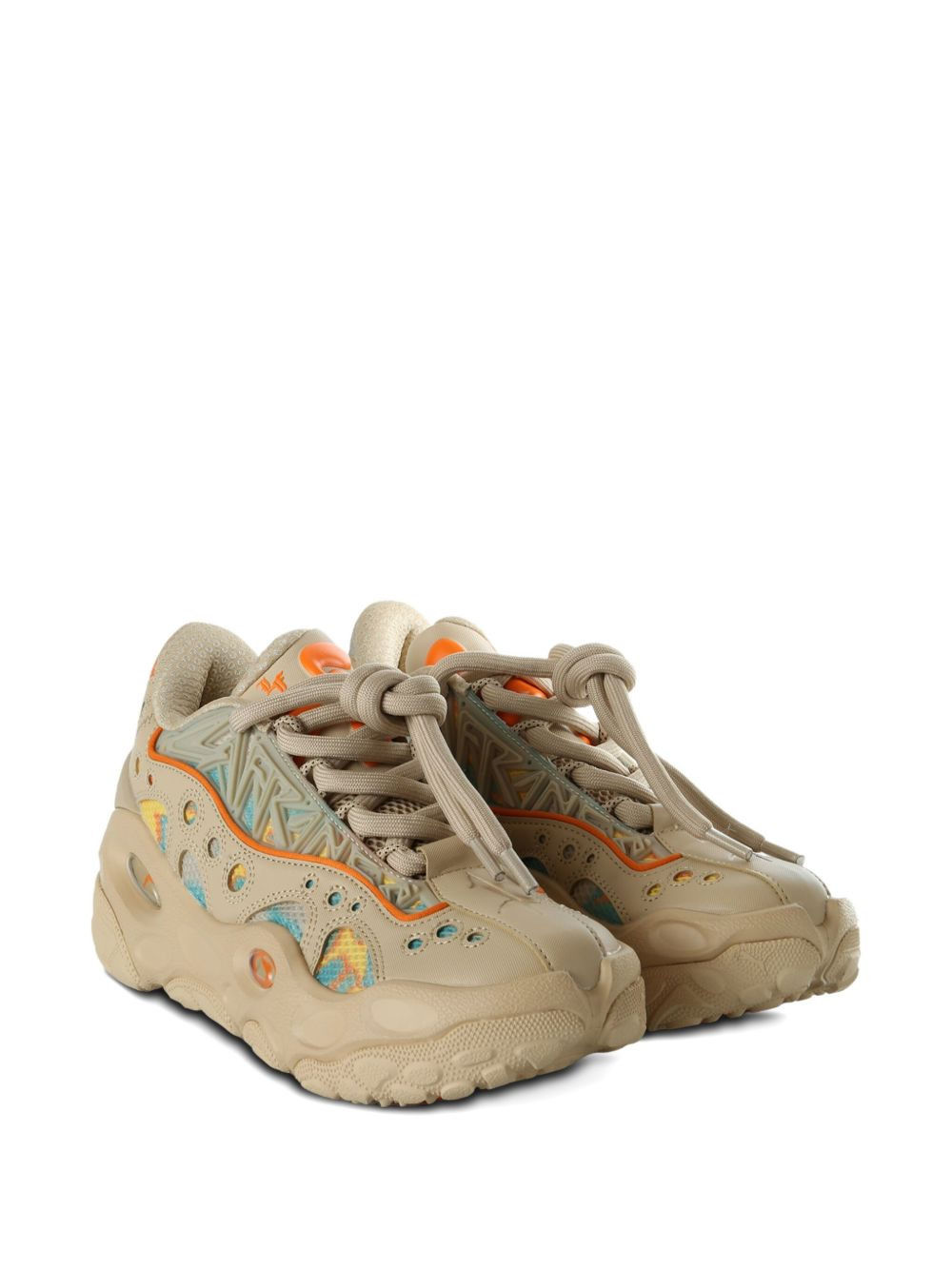 perforated pattern lace-up trainers - 2