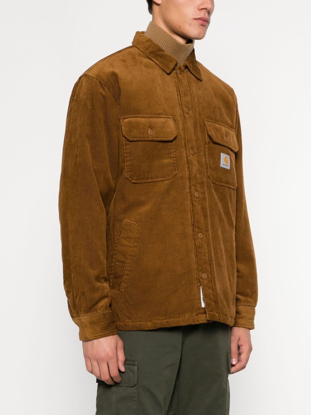 logo-patch corduroy shirt jacket - 3
