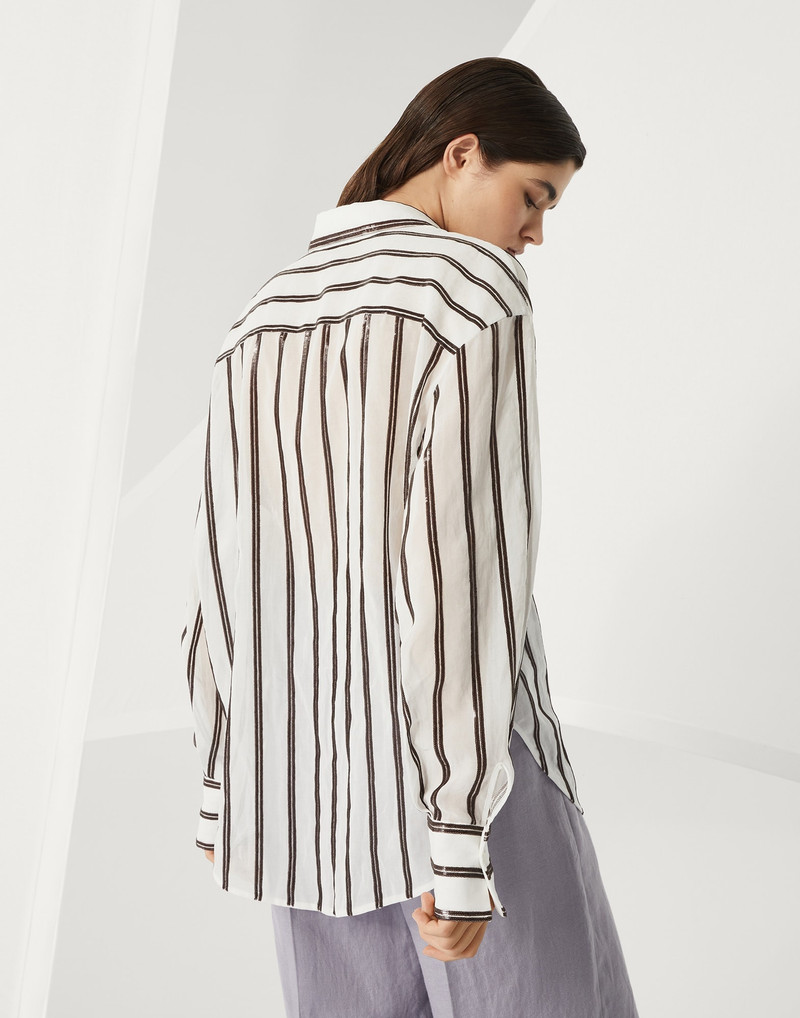 Brunello Cucinelli Cotton organza shirt with dazzling stripe embroidery outlook