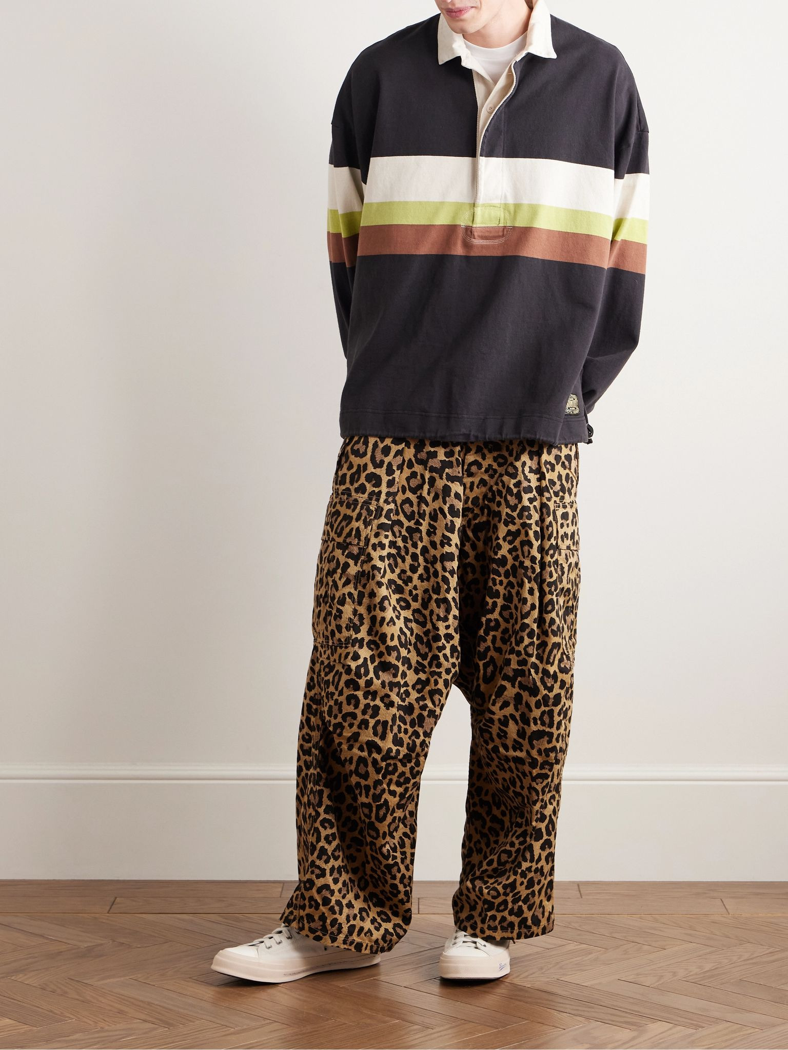 Wide-Leg Leopard-Print Herringbone Cotton Cargo Trousers Leopard print - 2