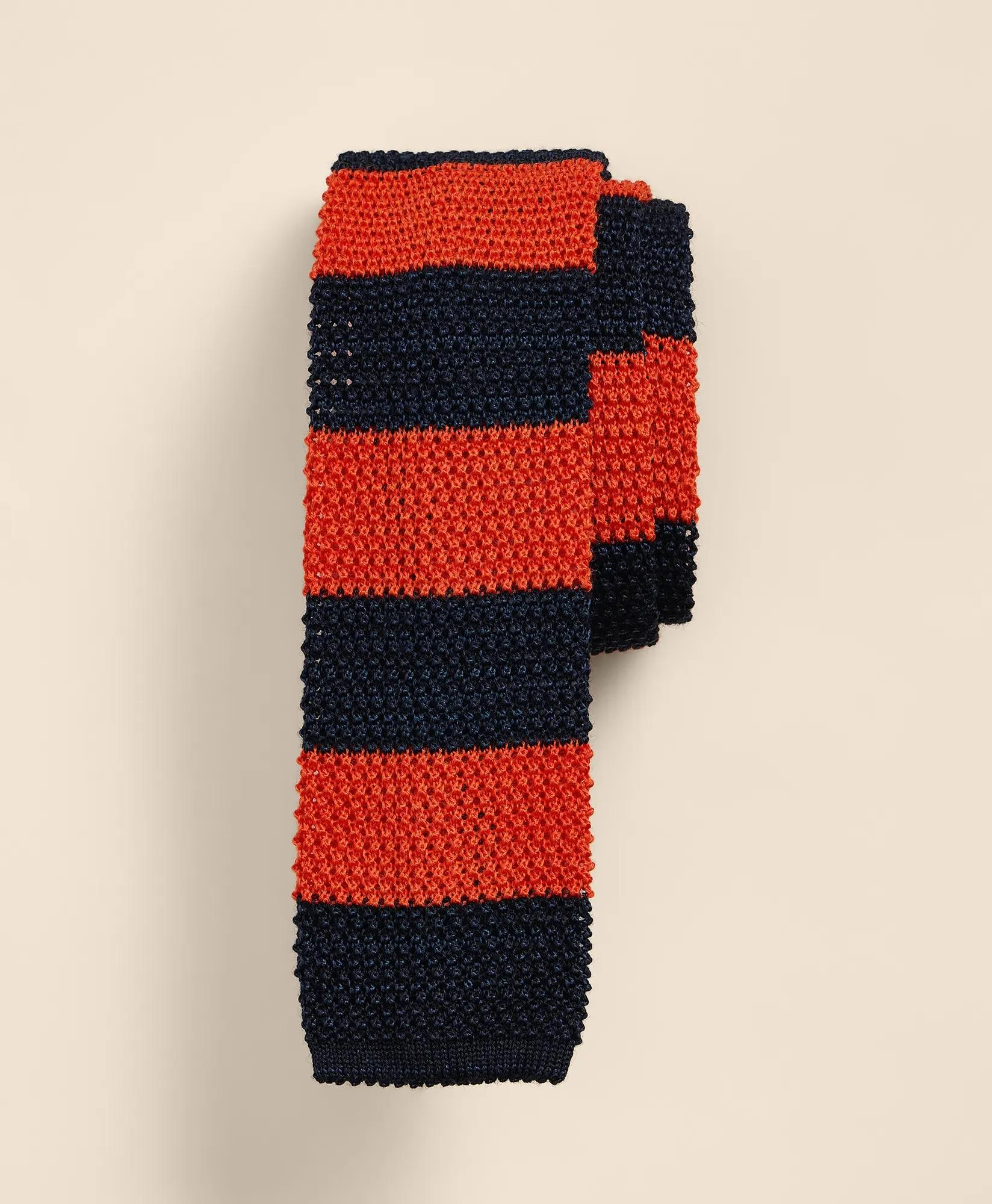 Wool-Silk Textured Rugby-Stripe Knit Tie - 1