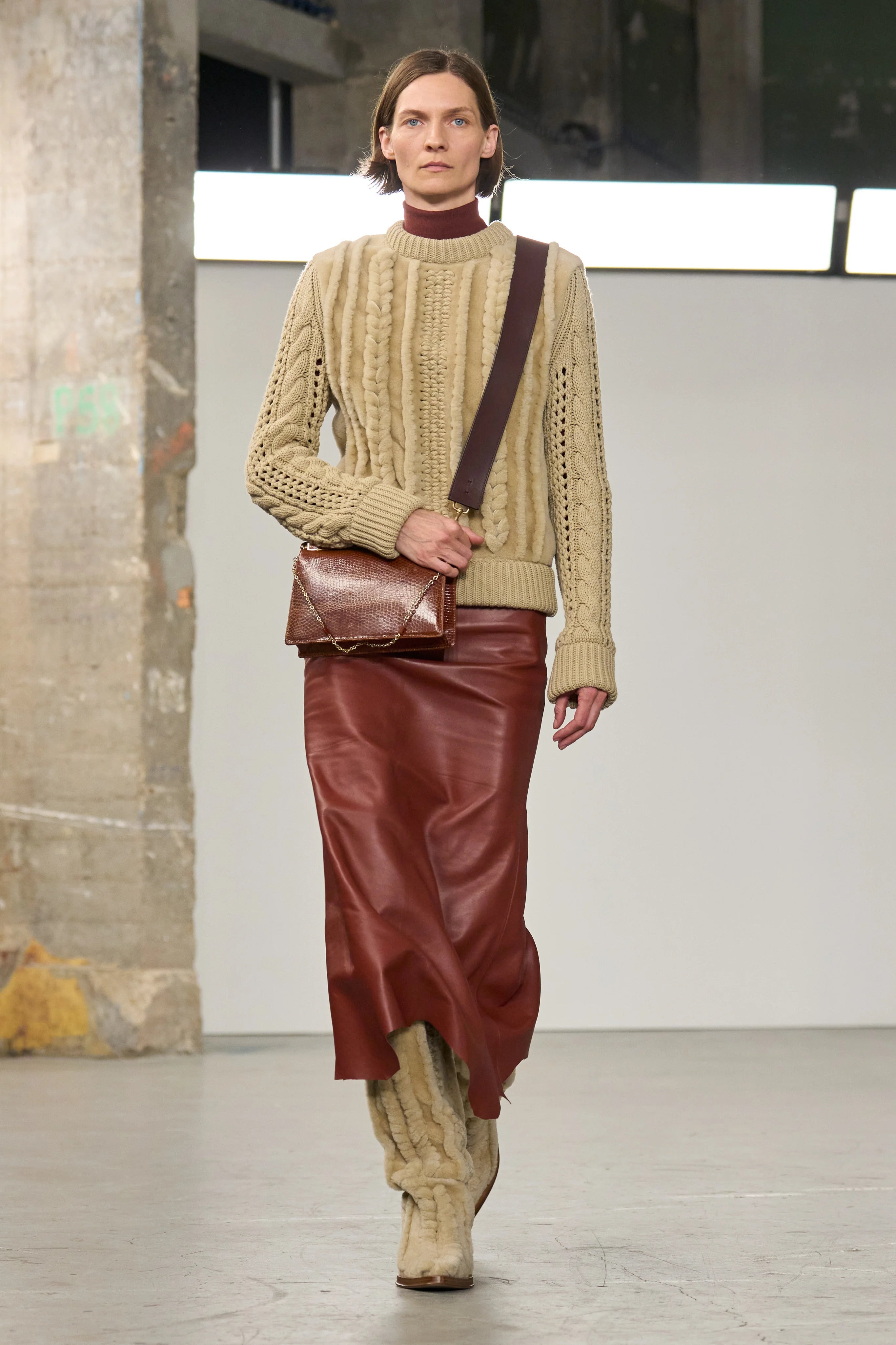 Edwardo Raw Cut Midi Skirt in Burnt Sienna Soft Leather - 2