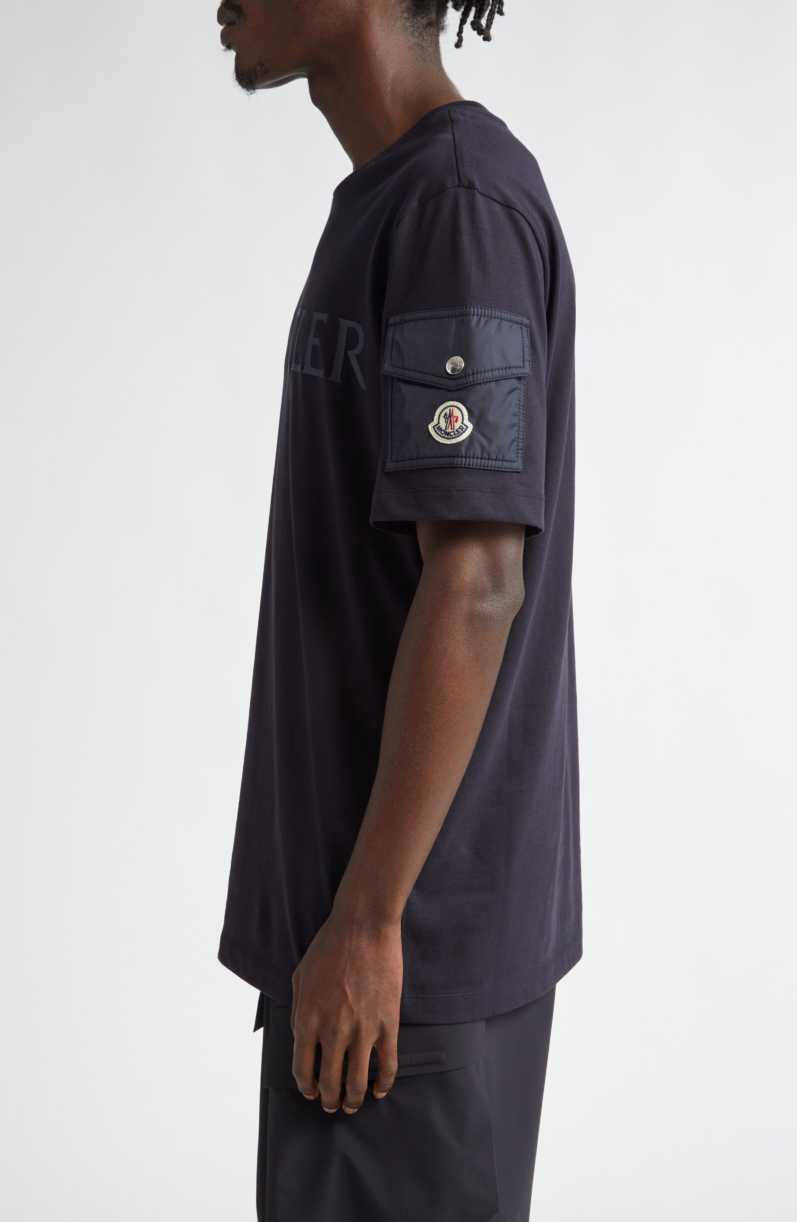 Moncler Logo Pocket Cotton T-Shirt in Navy at Nordstrom - 3