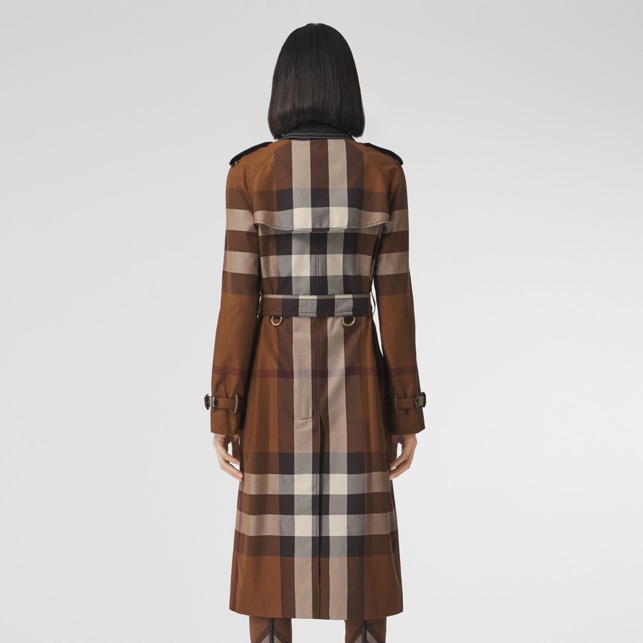 Contrast Panel Check Cotton Trench Coat - 2