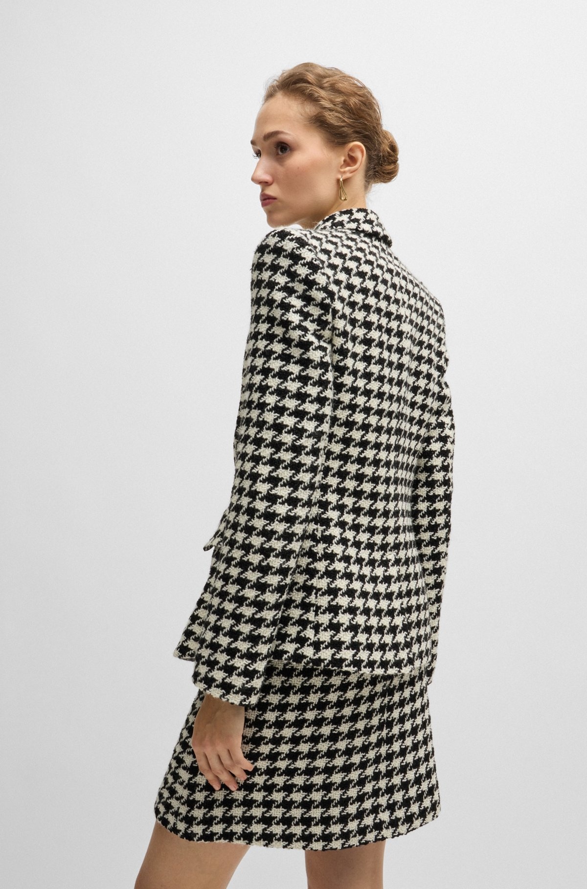 SLIM-FIT JACKET IN HOUNDSTOOTH FABRIC WITH METALLIC TRIMS - 4