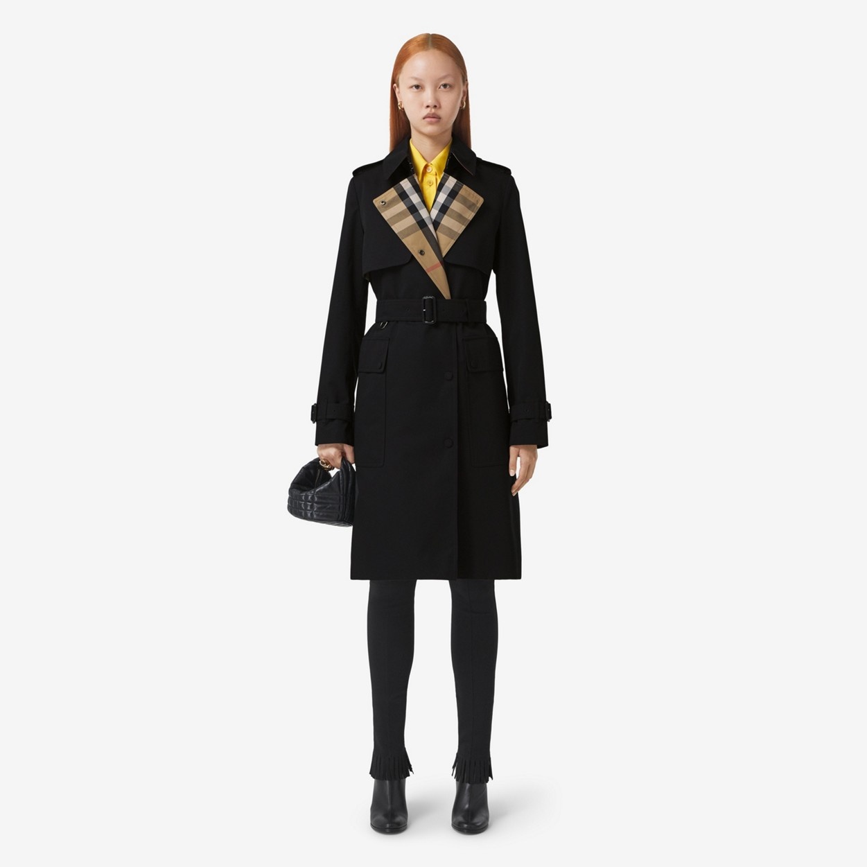 Check Panel Cotton Gabardine Trench Coat - 3