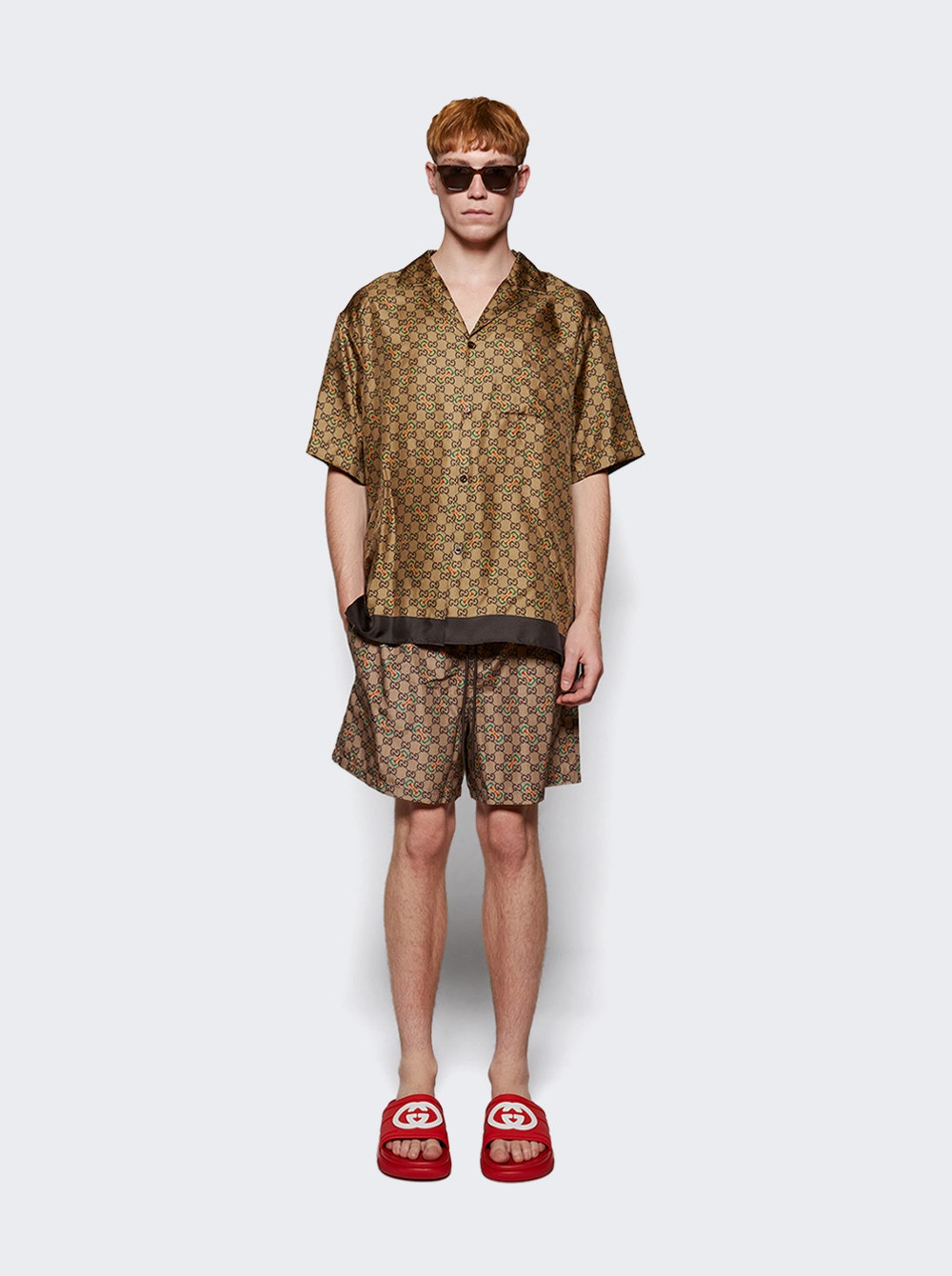 Horsebit Print Silk Twill Shirt Camel And Ebony - 2